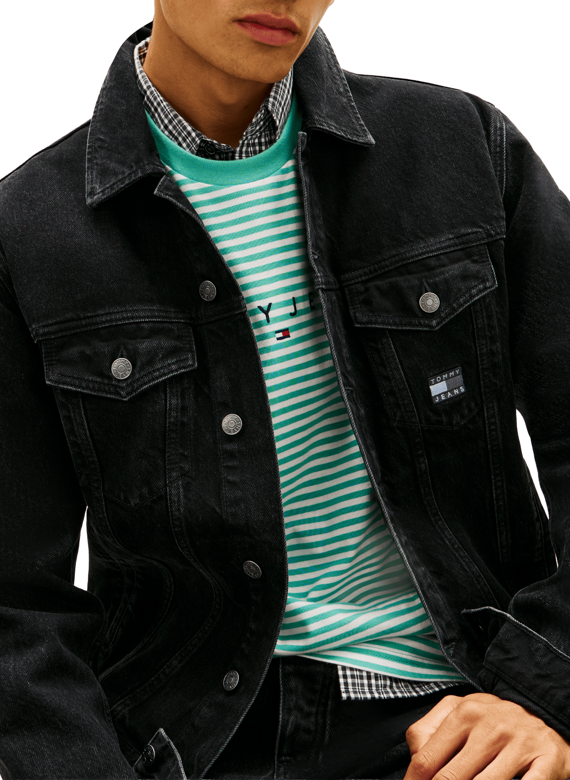 Denim jacket with pockets in mixed cotton TOMMY HILFIGER Black