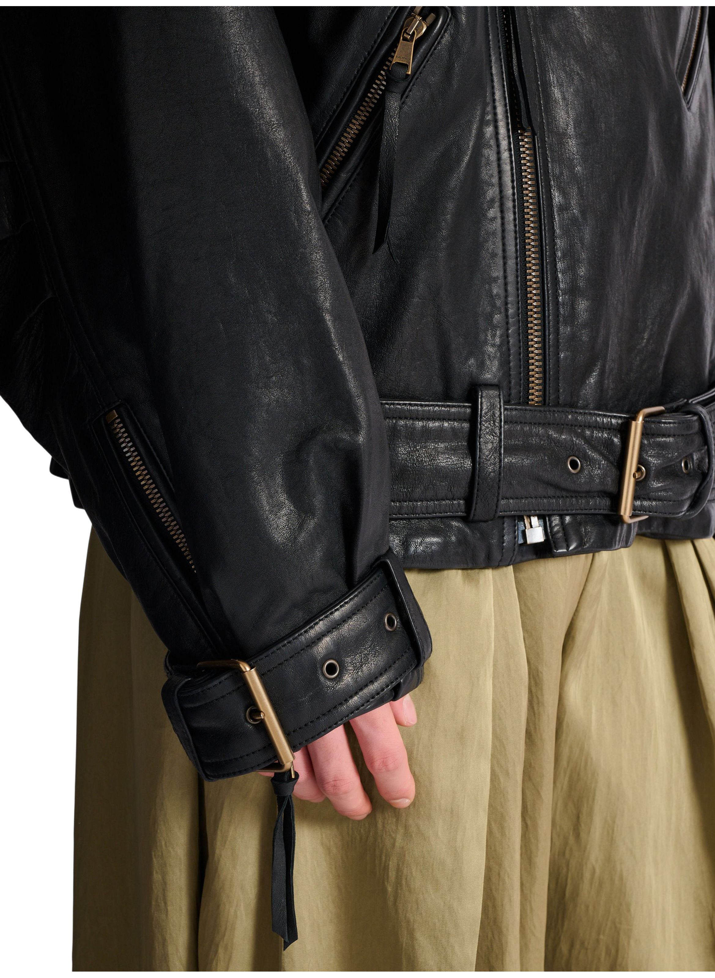 Veste biker en cuir d’agneau BALMAIN Noir