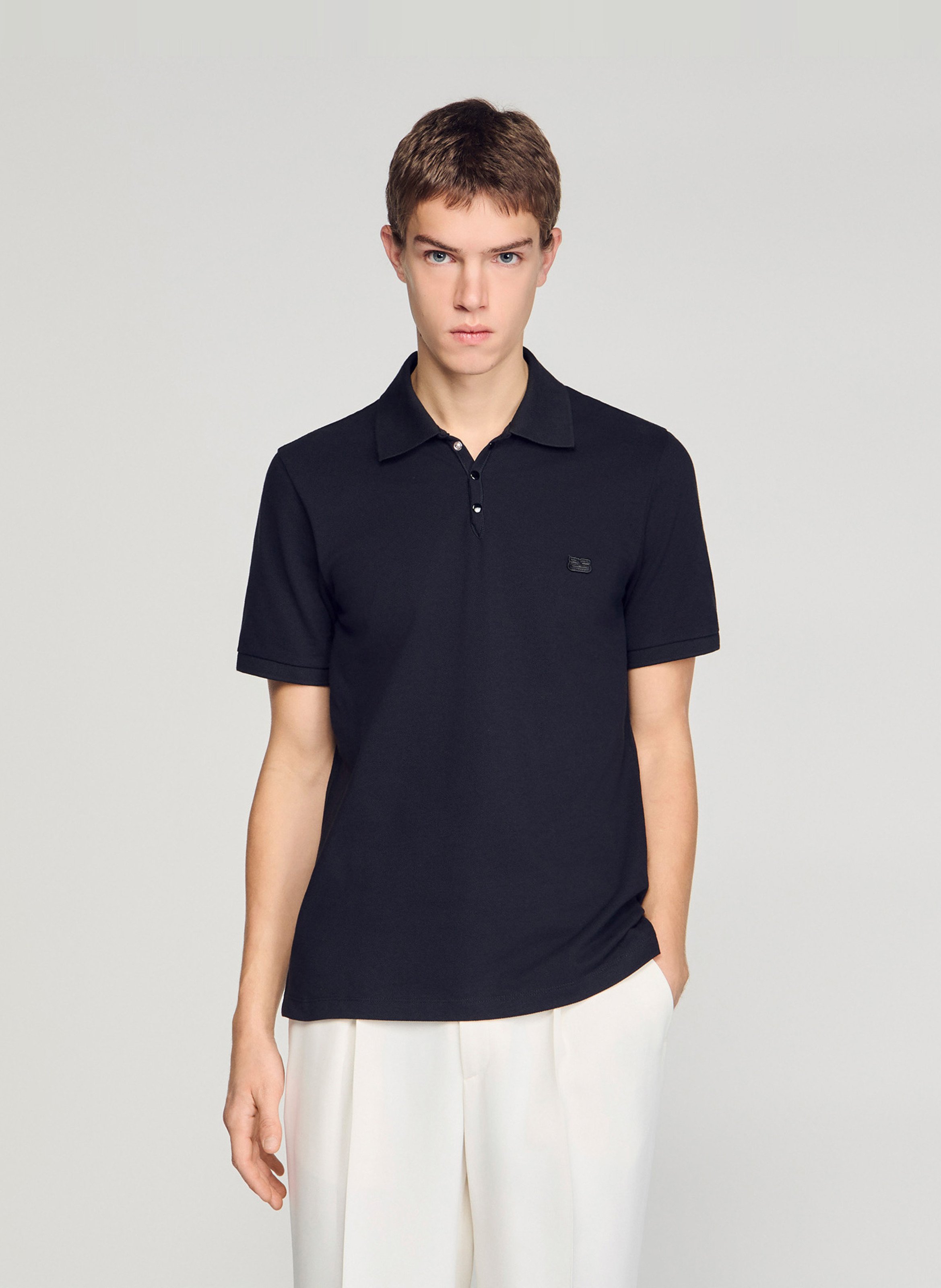 Polo droit en coton SANDRO Noir