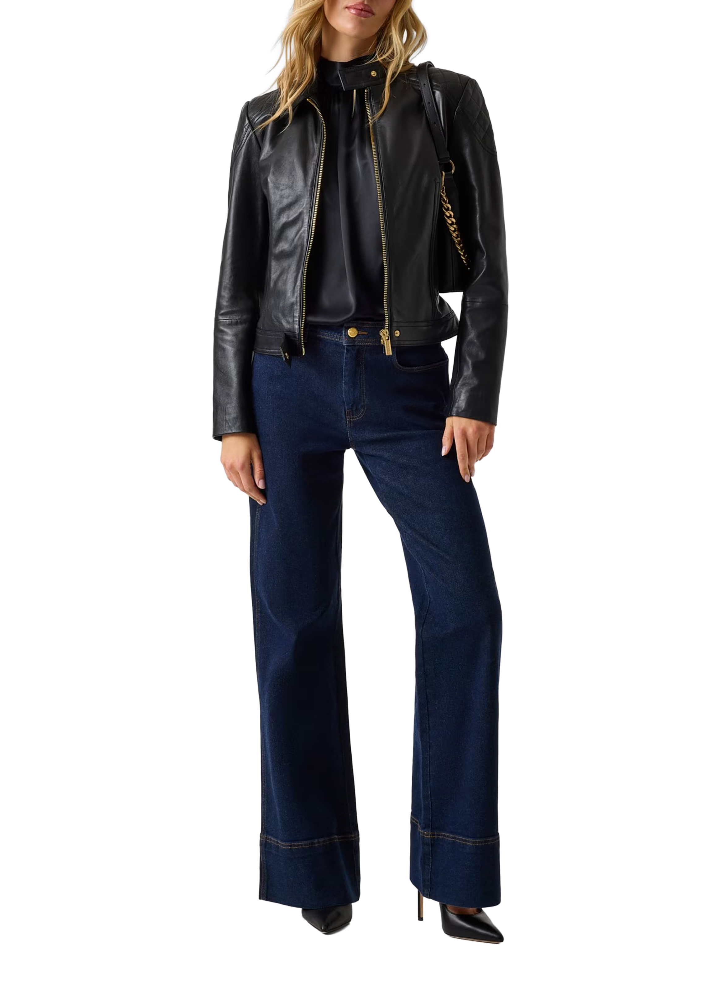 Veste col montant en cuir GUESS Noir