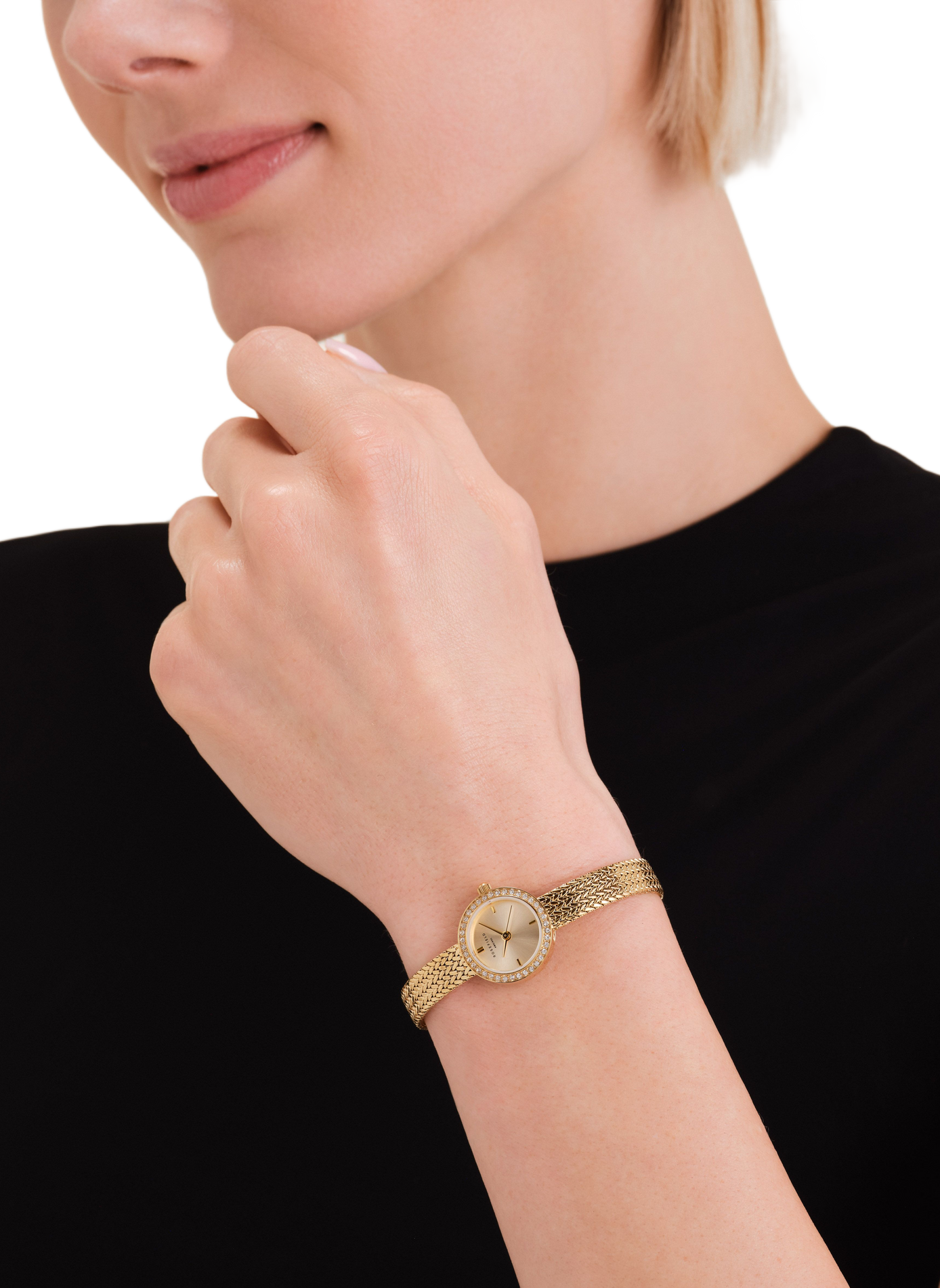 Montre analogiques à cristaux en acier inoxydable ROSEFIELD Doré