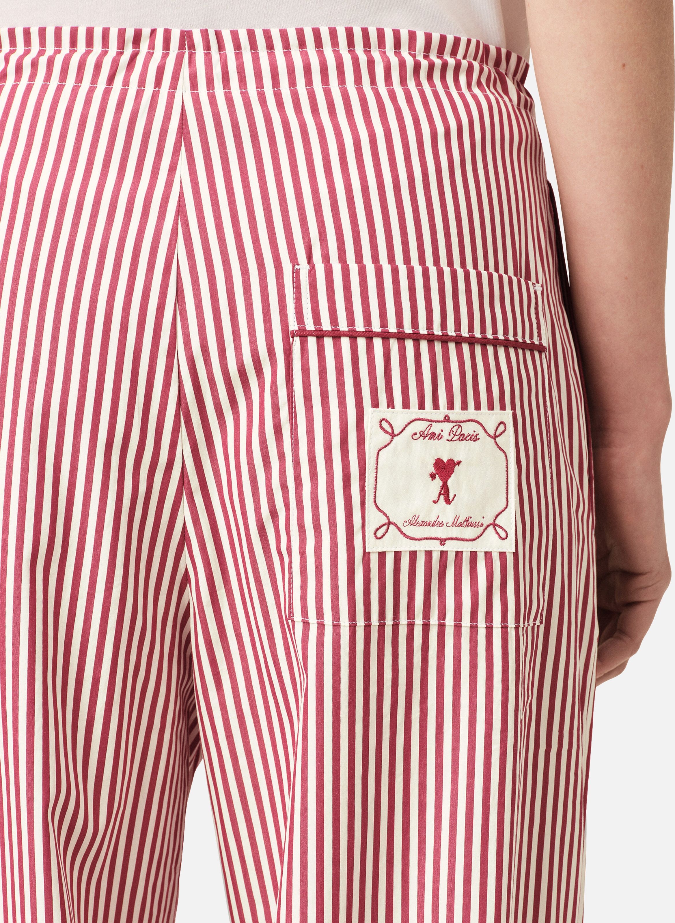 Pantalon taille élastiquée à rayures unisexe en coton AMI PARIS Blanc