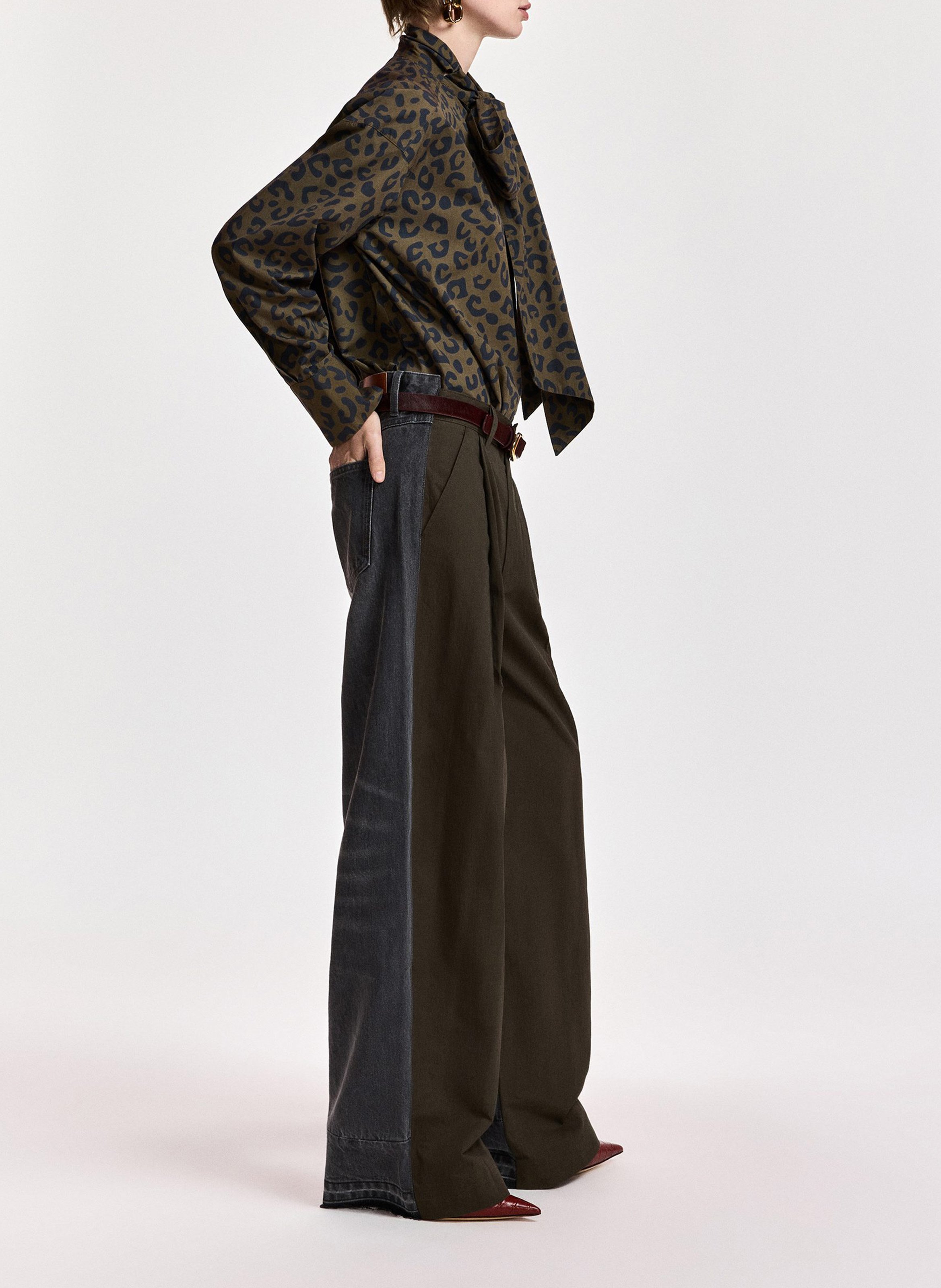 Pantalon large bi-matière en coton mélangé krisp ESSENTIEL ANTWERP Vert