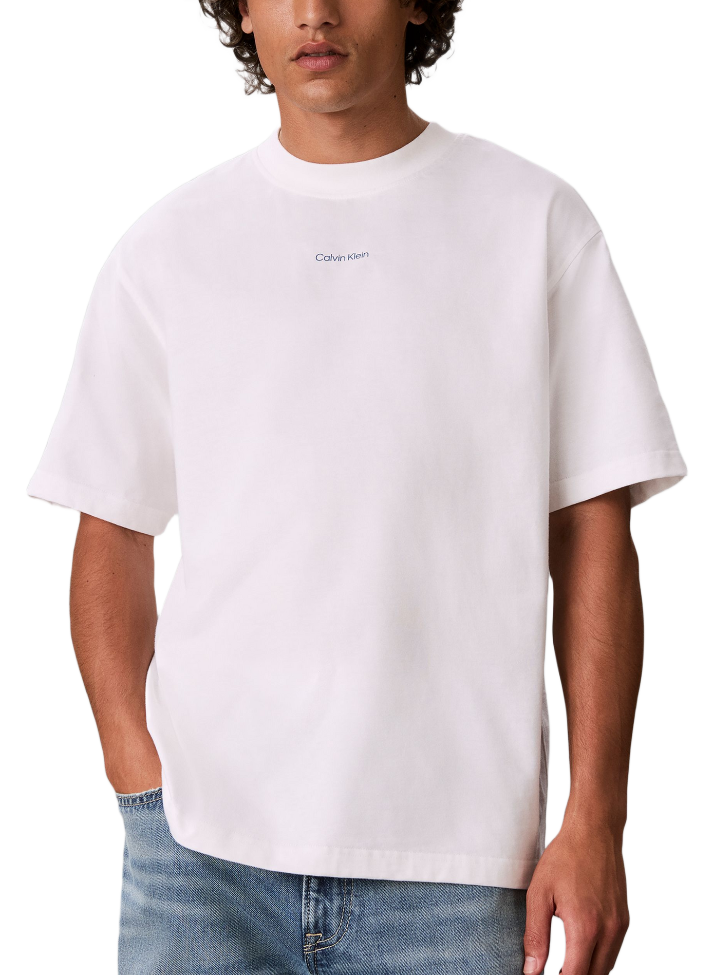 Tee-shirt col rond en coton CALVIN KLEIN Blanc