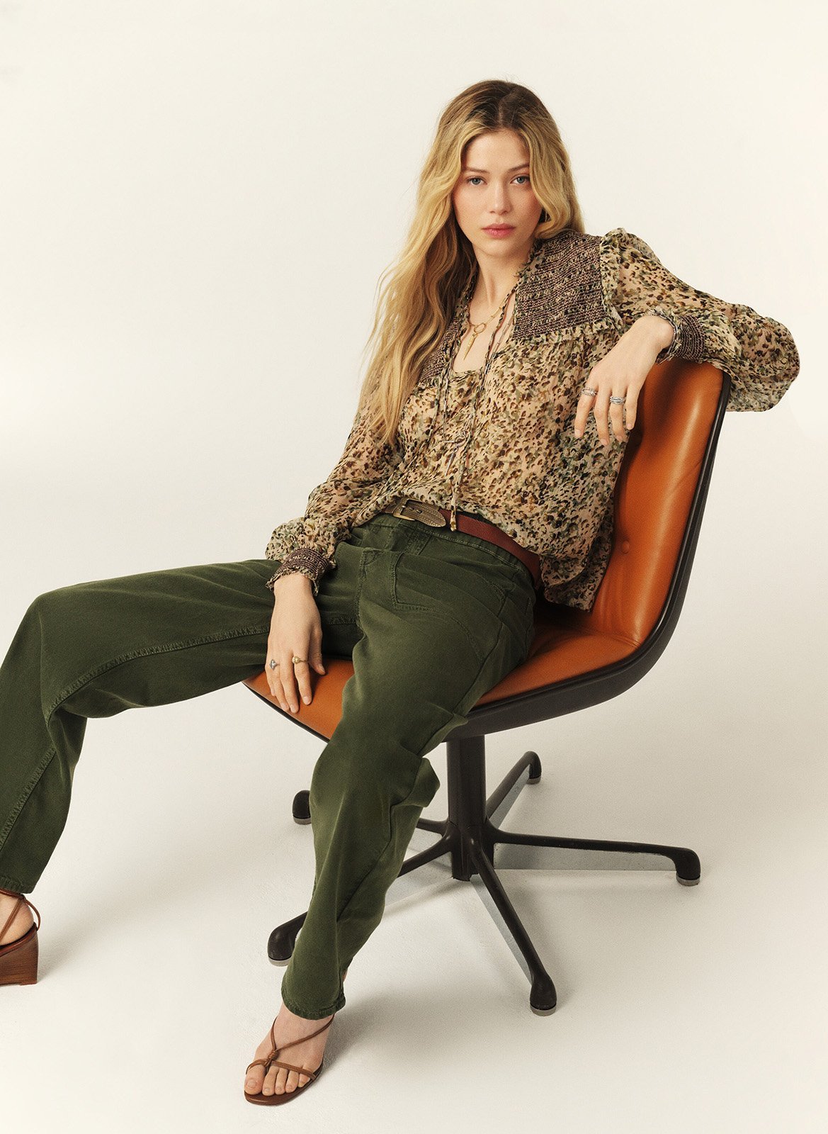 Pantalon droit en coton mélangé fima BA&SH Kaki