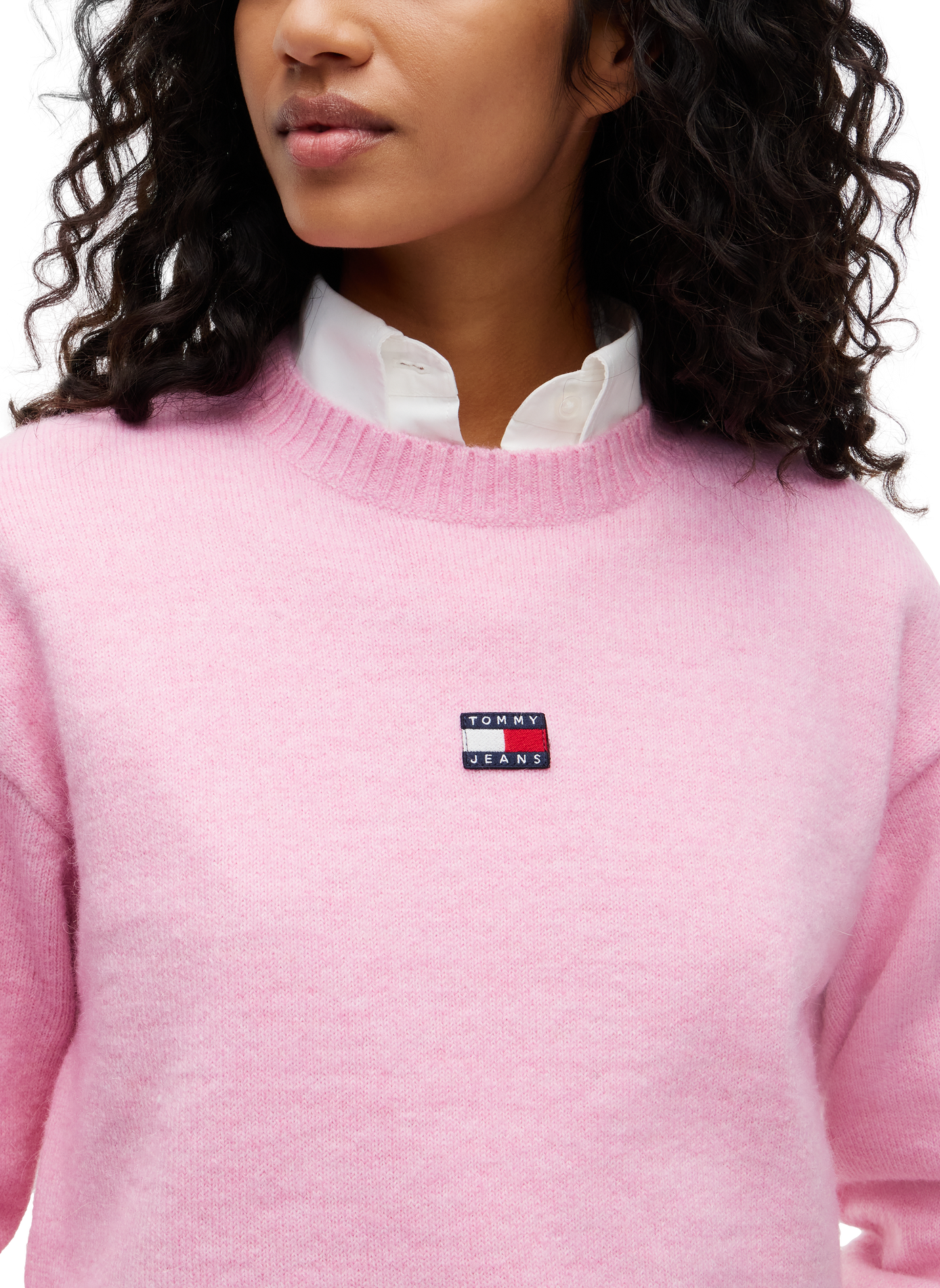 Gerader Fluffy Badge-Pullover mit Logo | Rosa TOMMY HILFIGER Damen