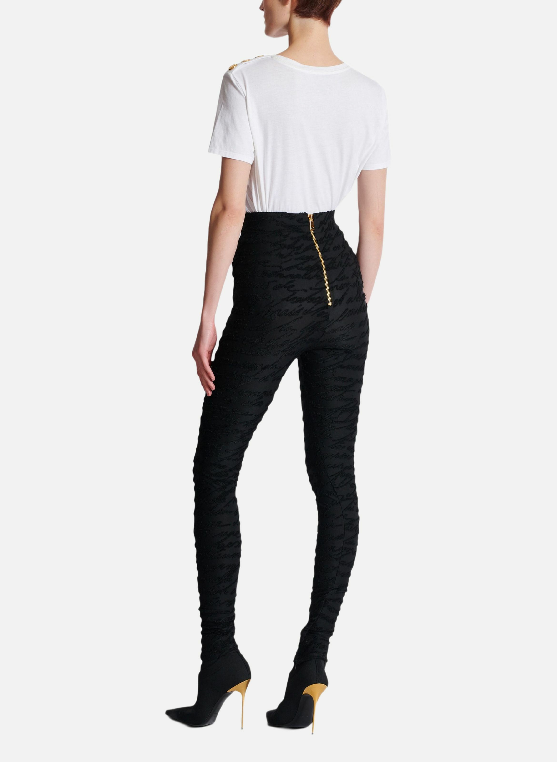 Legging en maille jacquard à motif « lettre d'amour » BALMAIN Noir