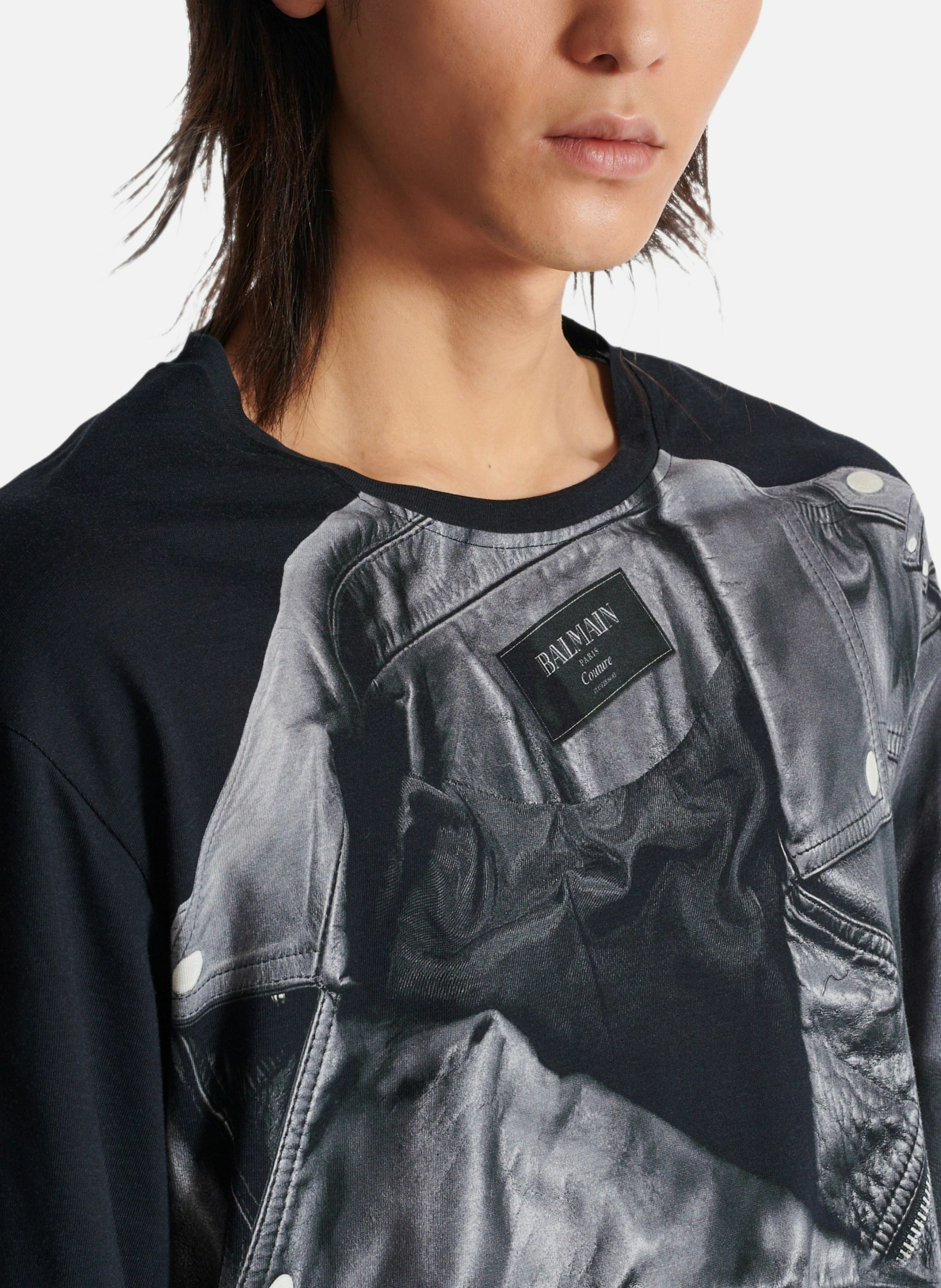 T-shirt à manches longues imprimé trompe-l’œil veste biker BALMAIN Noir
