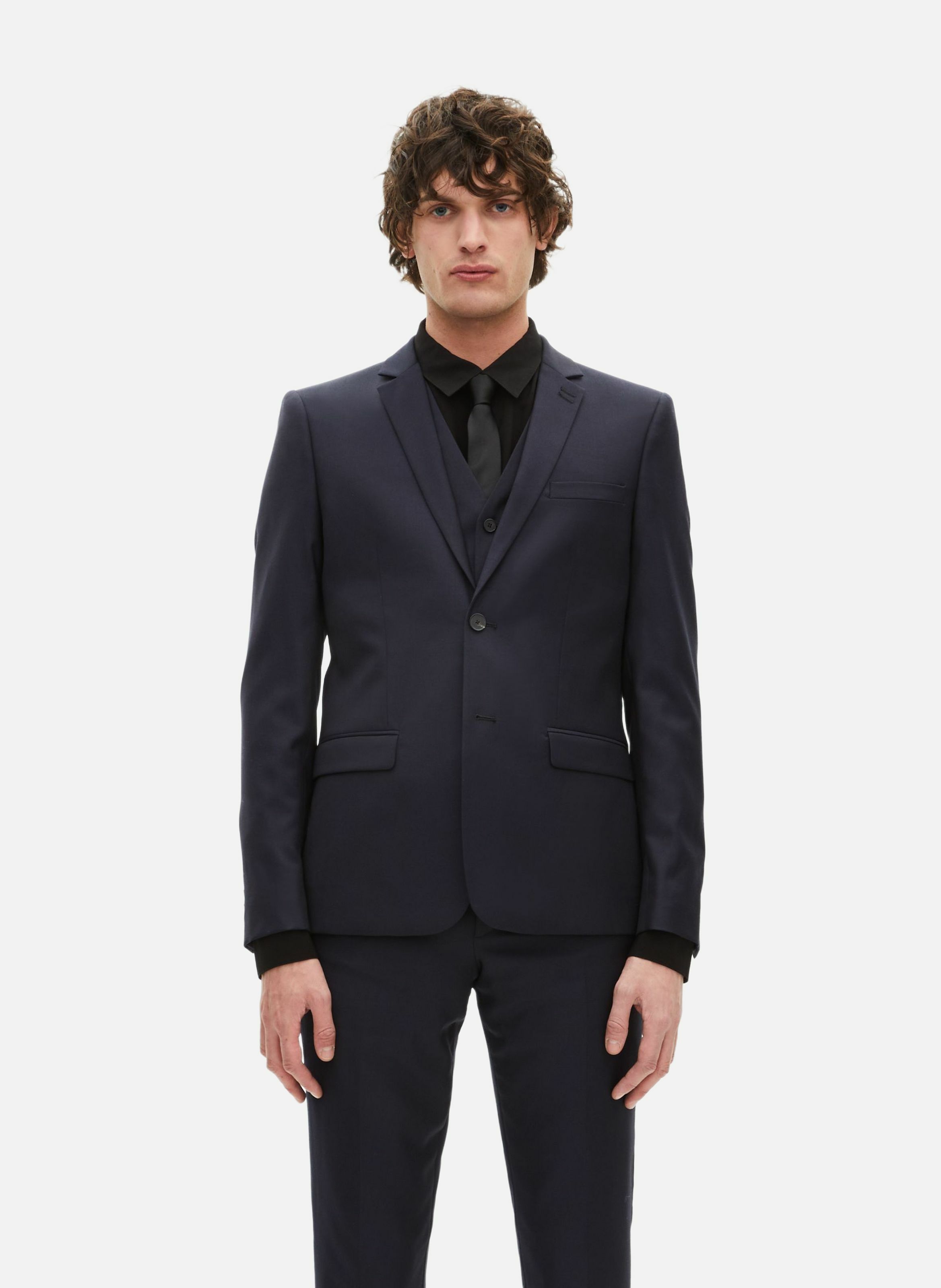 THE KOOPLES Veste de costume en laine coupe tailleur droite Bleu