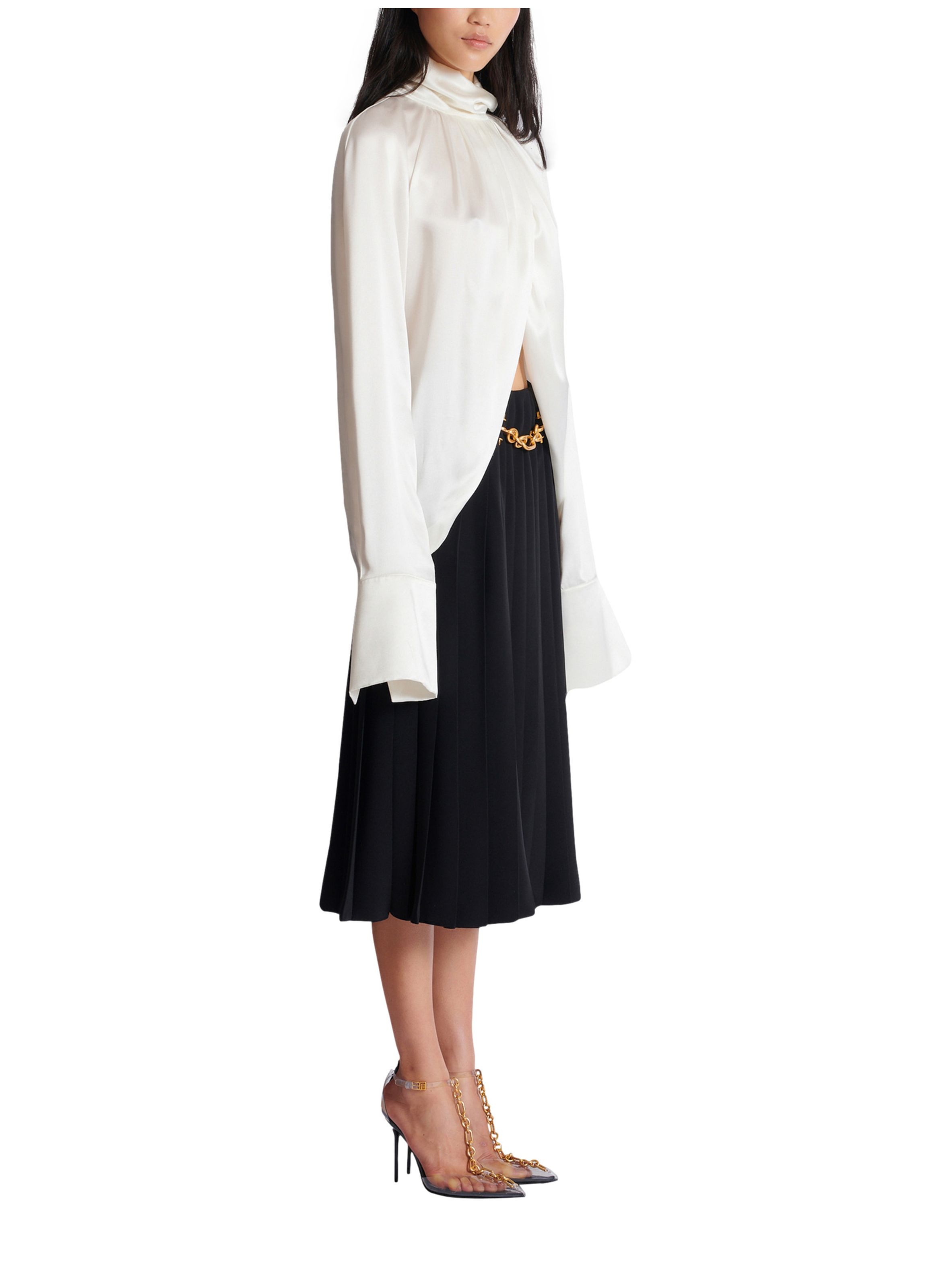 Blouse drapée en soie BALMAIN Blanc