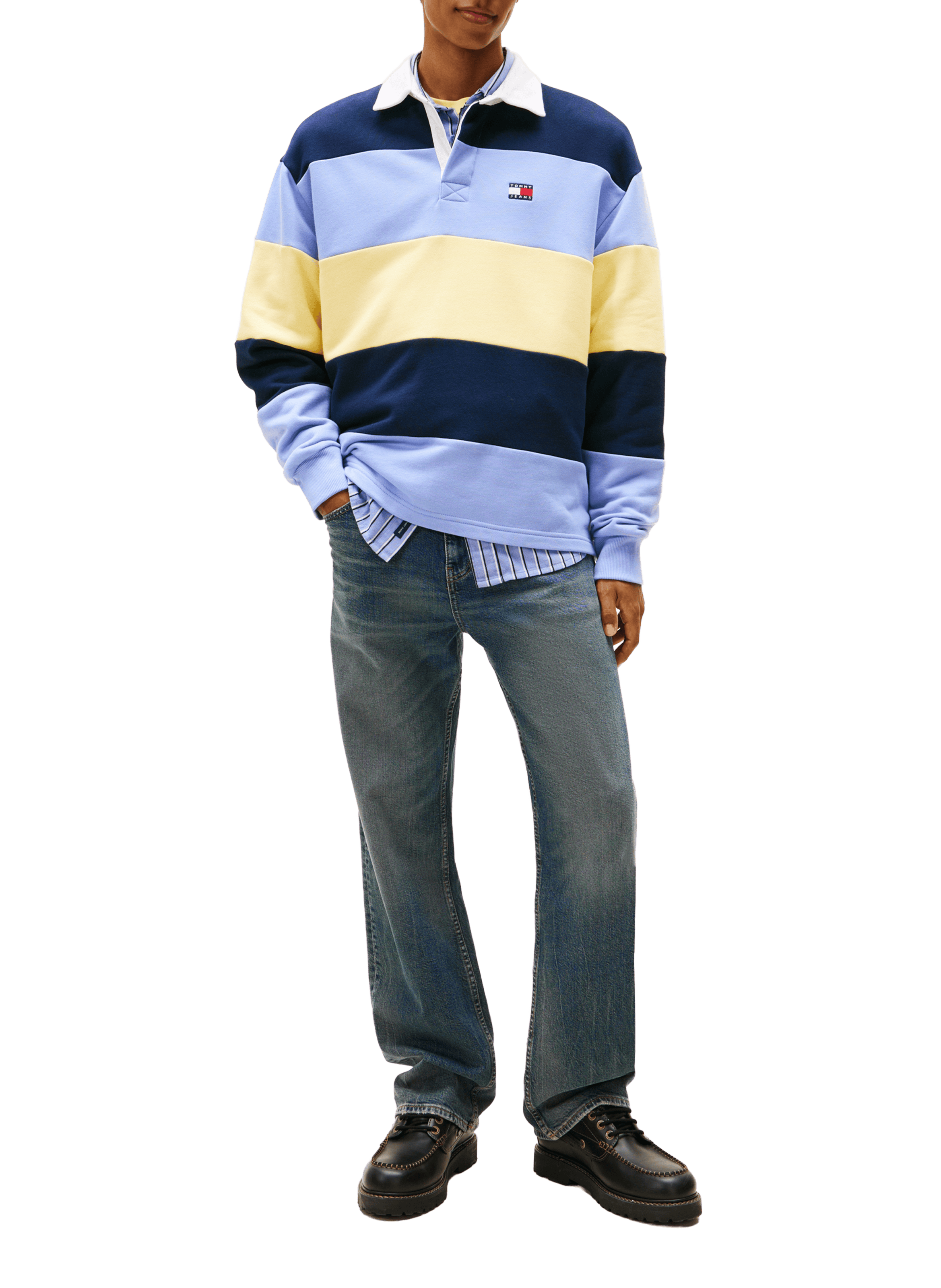 Long-sleeved striped cotton polo shirt TOMMY HILFIGER Blue
