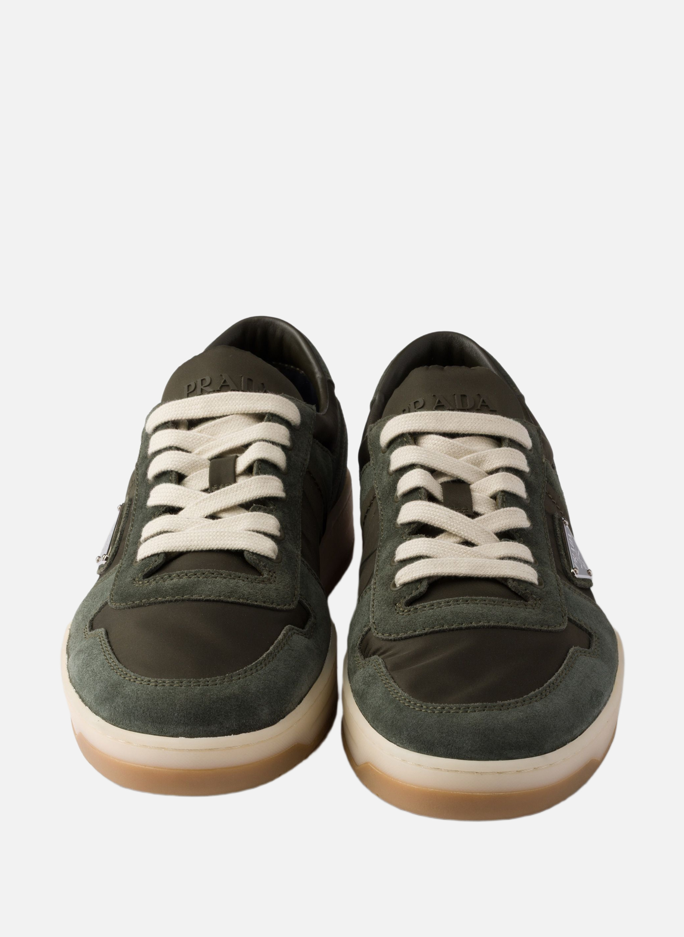 Sneakers downtown en re-nylon et veau velours PRADA Vert