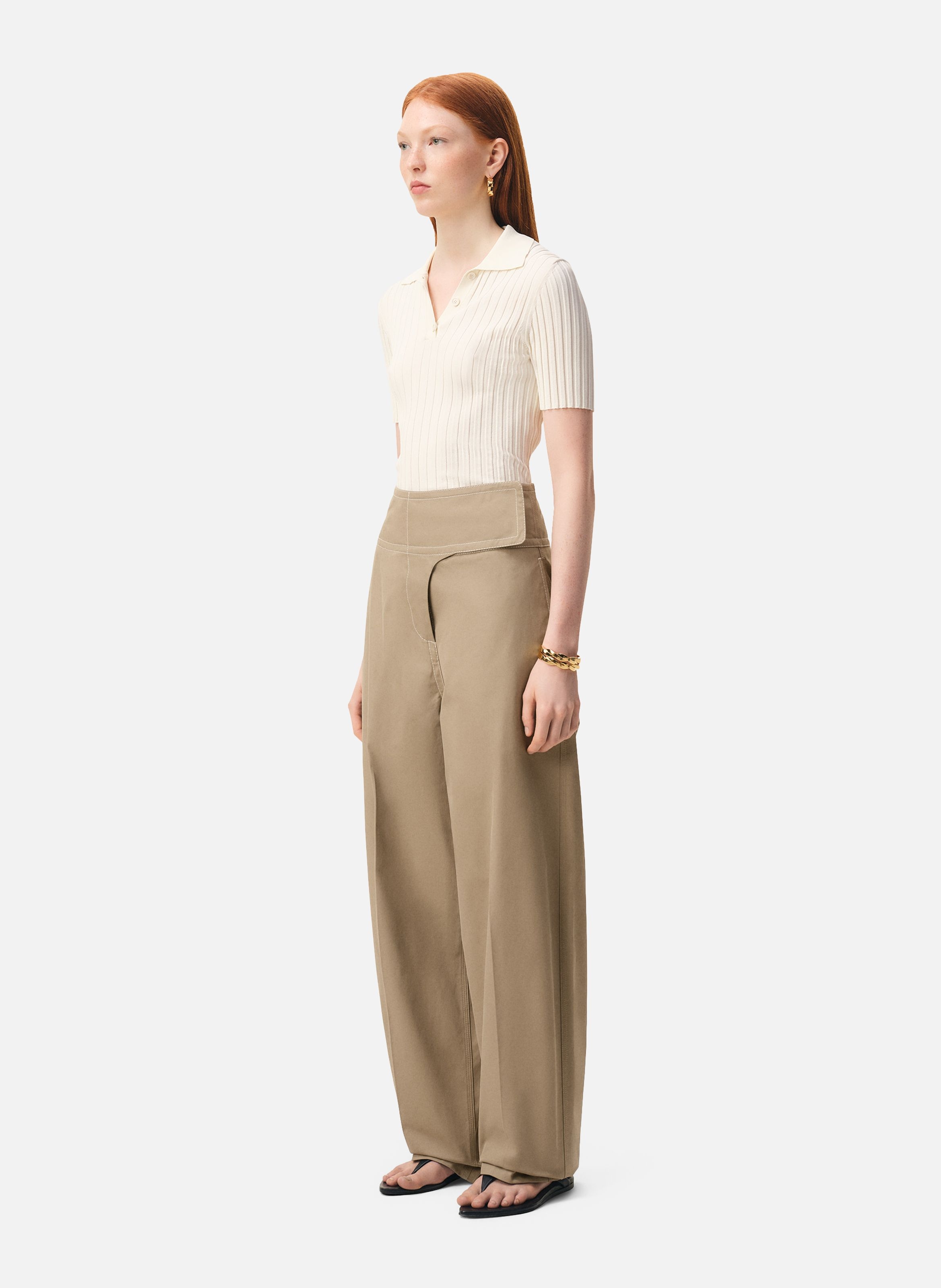 Pantalon à ceinture portefeuille en coton AMI PARIS Beige