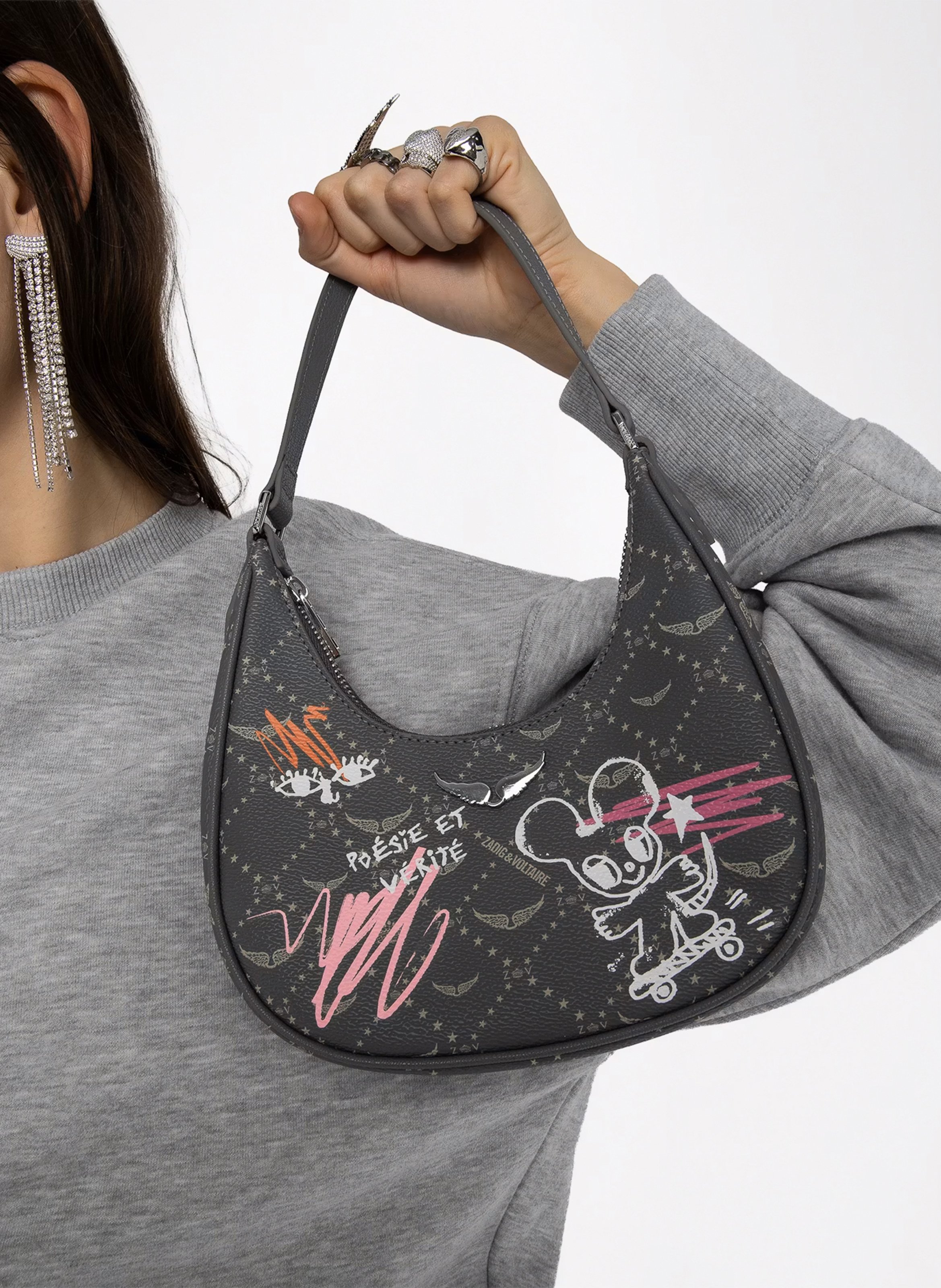 Sac porté épaule imprimé z night out ZADIG&VOLTAIRE Gris