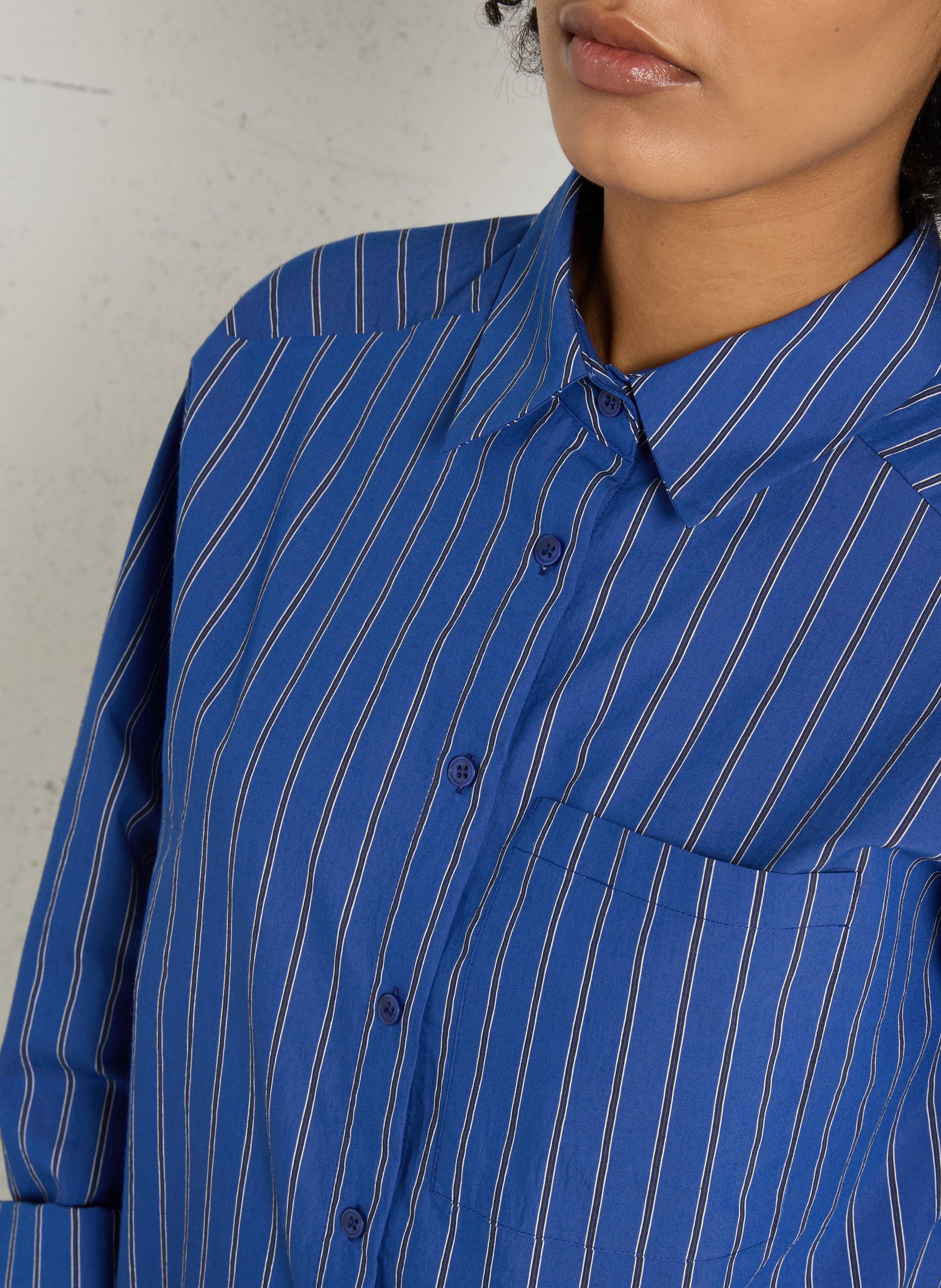 Chemise oversize col classique en coton mélangé rayé passy MAISON 123 Bleu