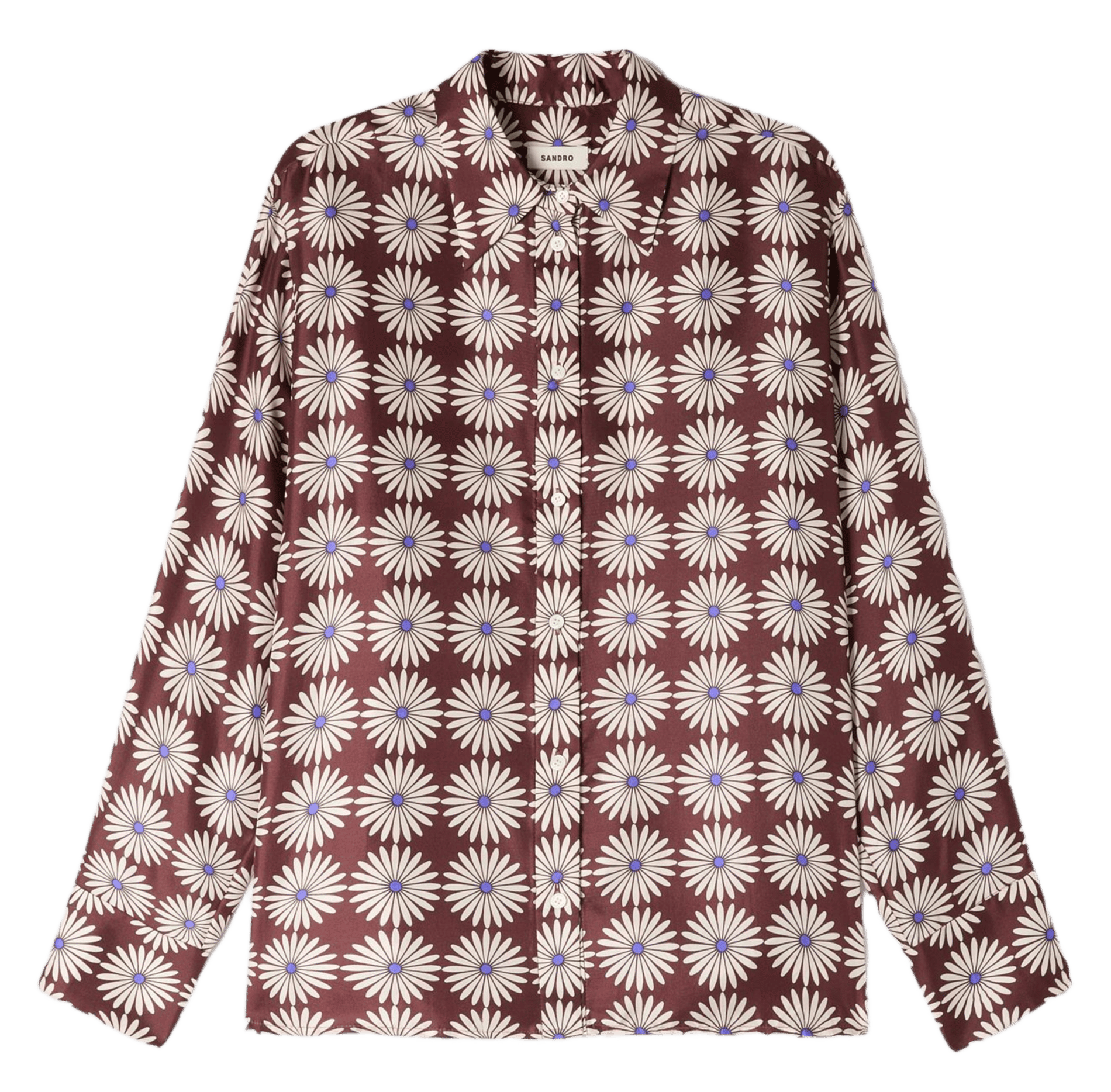 Chemise droite fleurie en soie SANDRO Marron