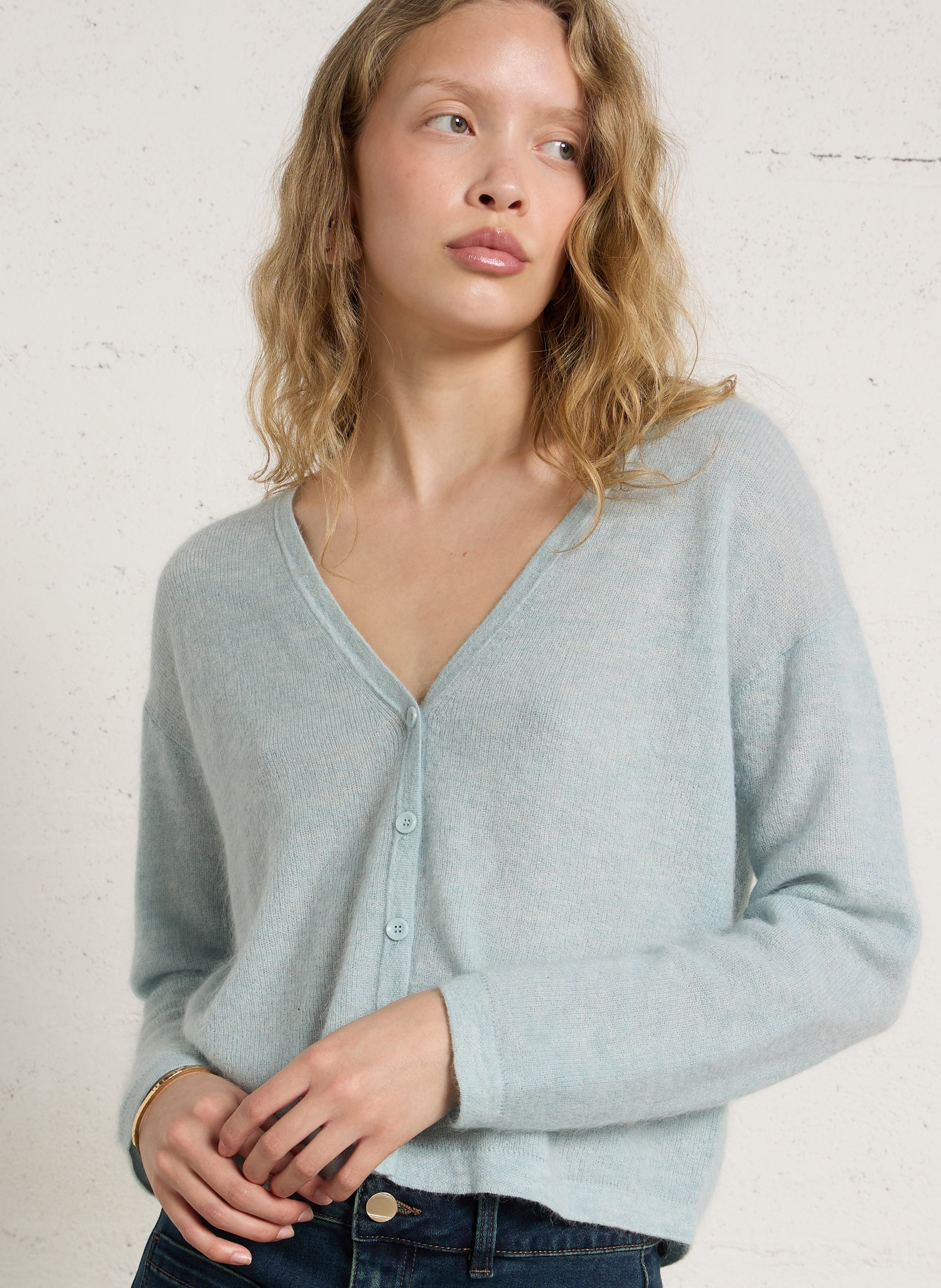 Gilet droit col v en maille paolo MAISON 123 Bleu