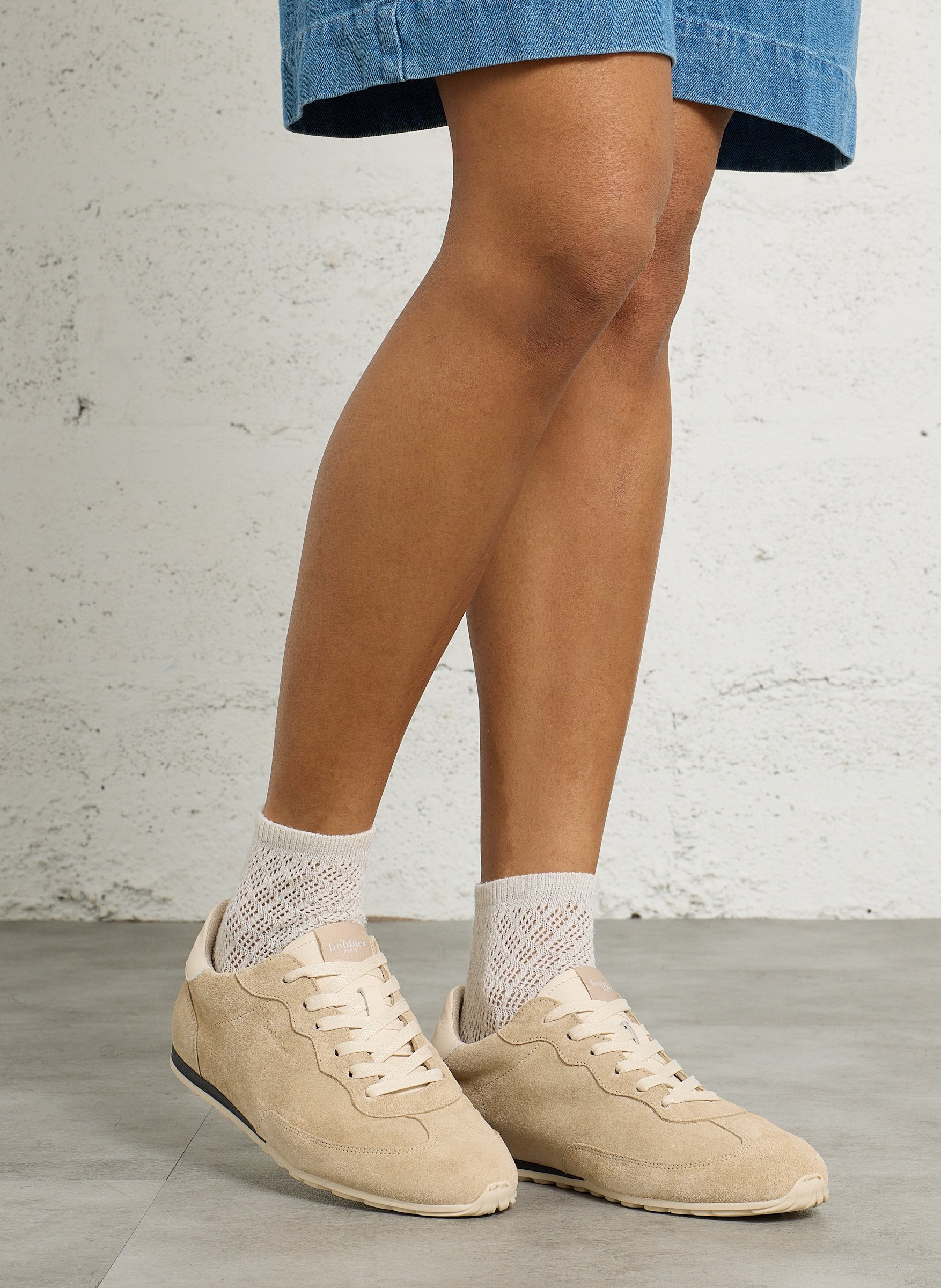 Baskets basses en cuir velours kimi BOBBIES Beige