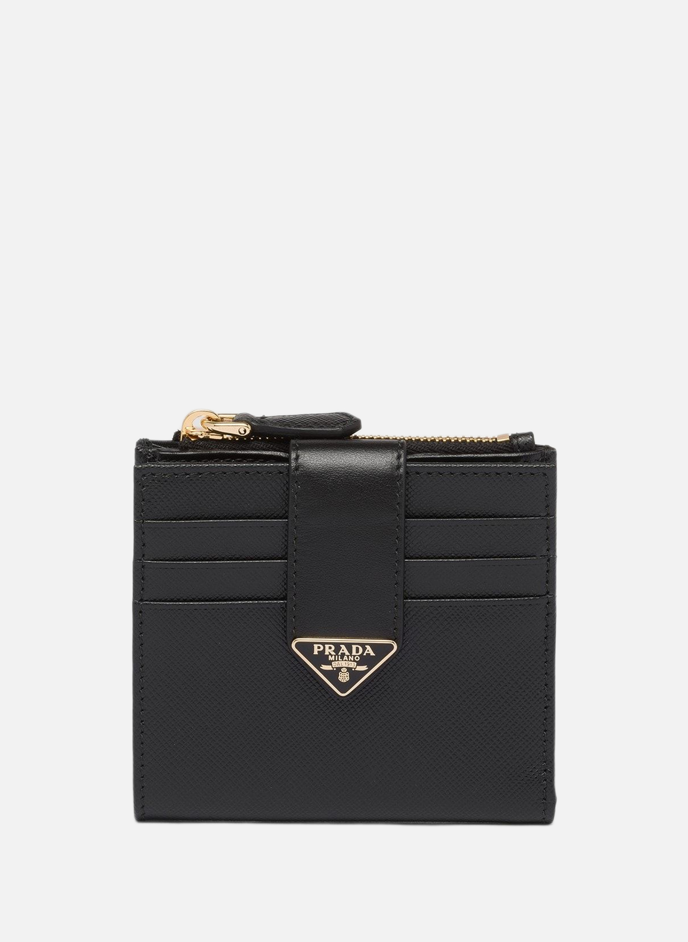 Petit portefeuille en cuir et cuir saffiano PRADA Noir