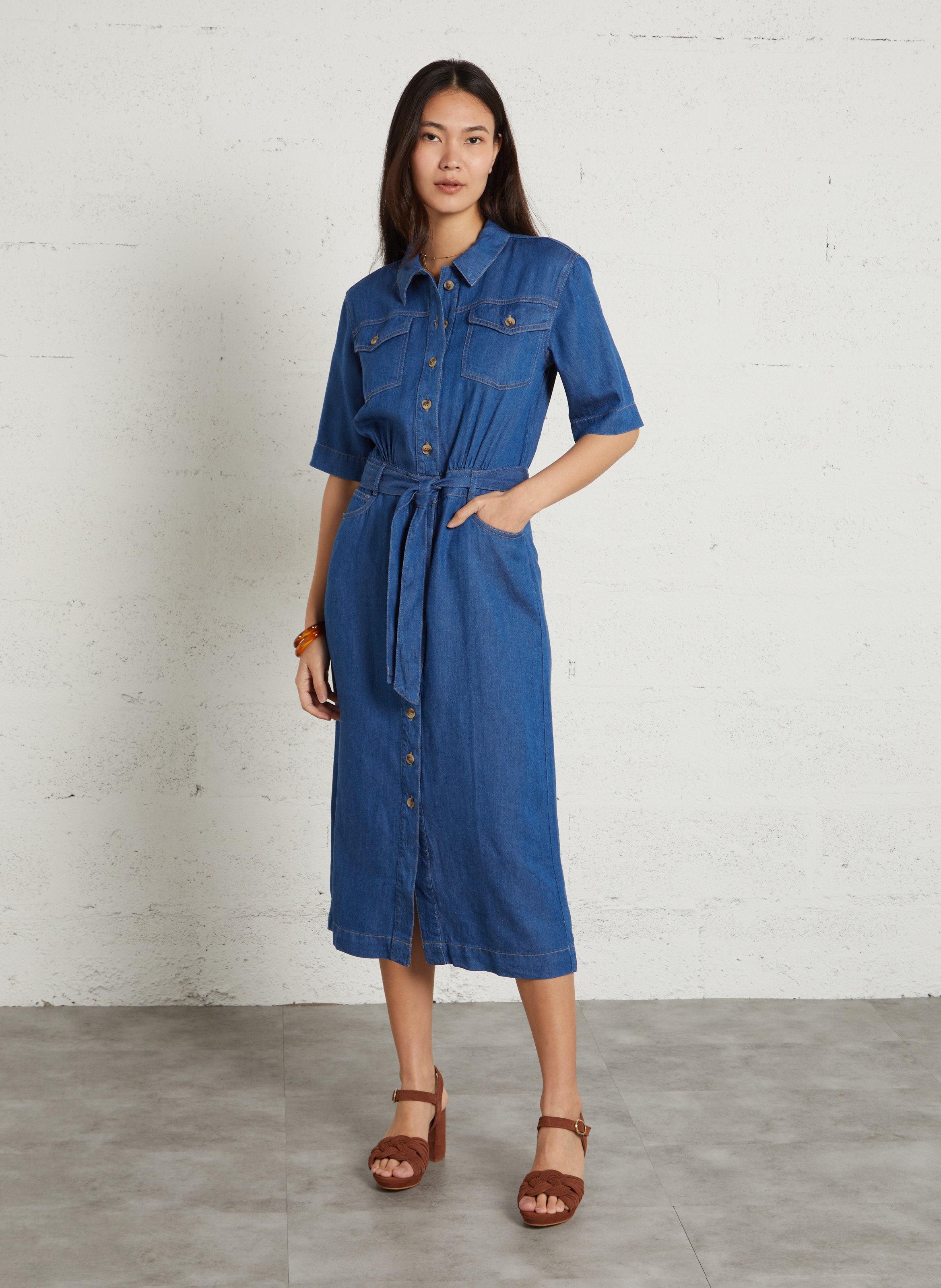 Robe midi en jean bruna Bleu