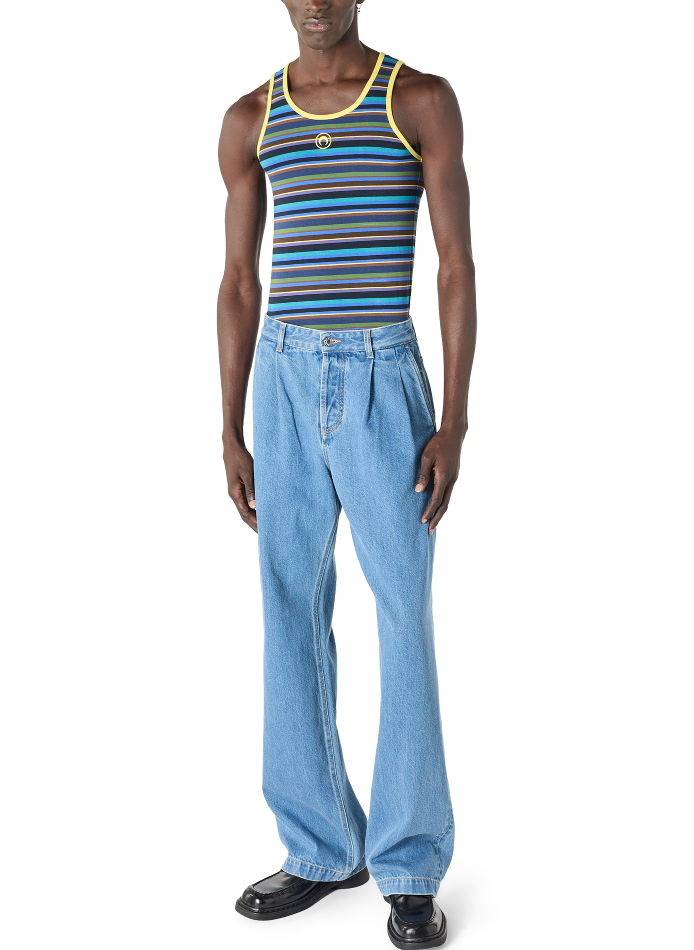 Jean ample à pinces en denim bleu clair et coton biologique MARINE SERRE Bleu