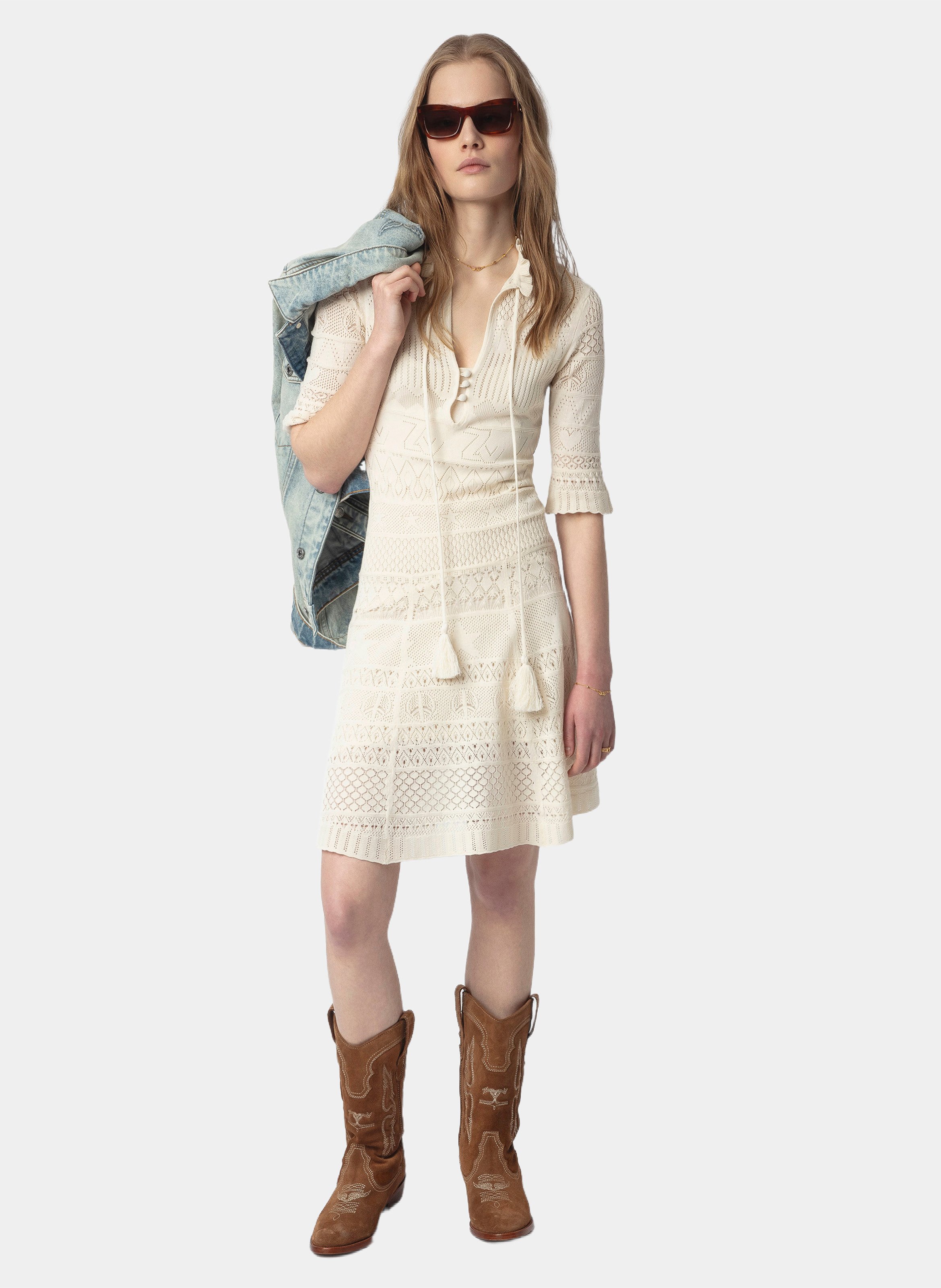 Kurzes Kleid mit V-Ausschnitt aus Baumwolle Memphisa ZADIG&VOLTAIRE Beige