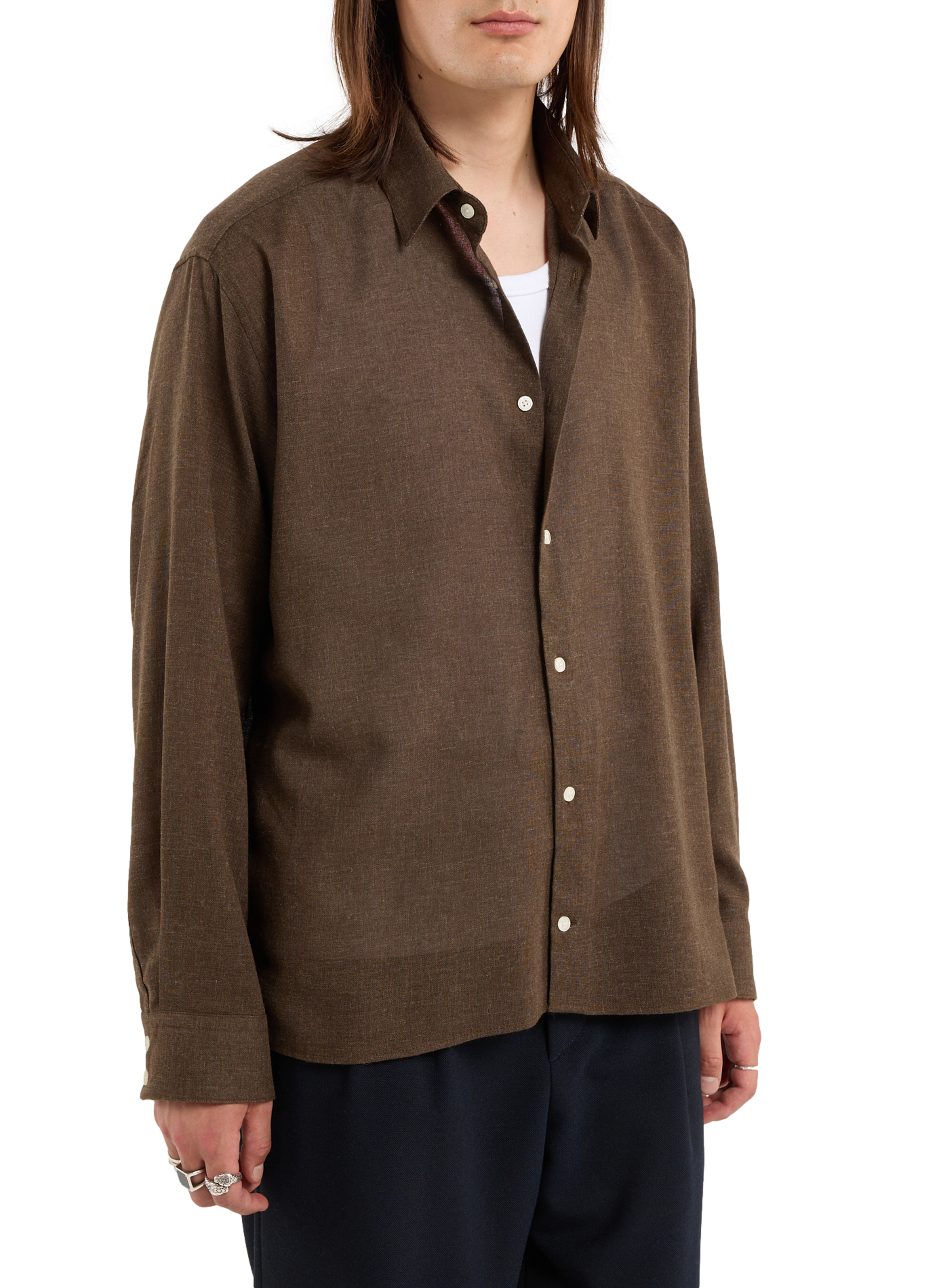 Solid button-down shirt SAISON 1865 Khaki