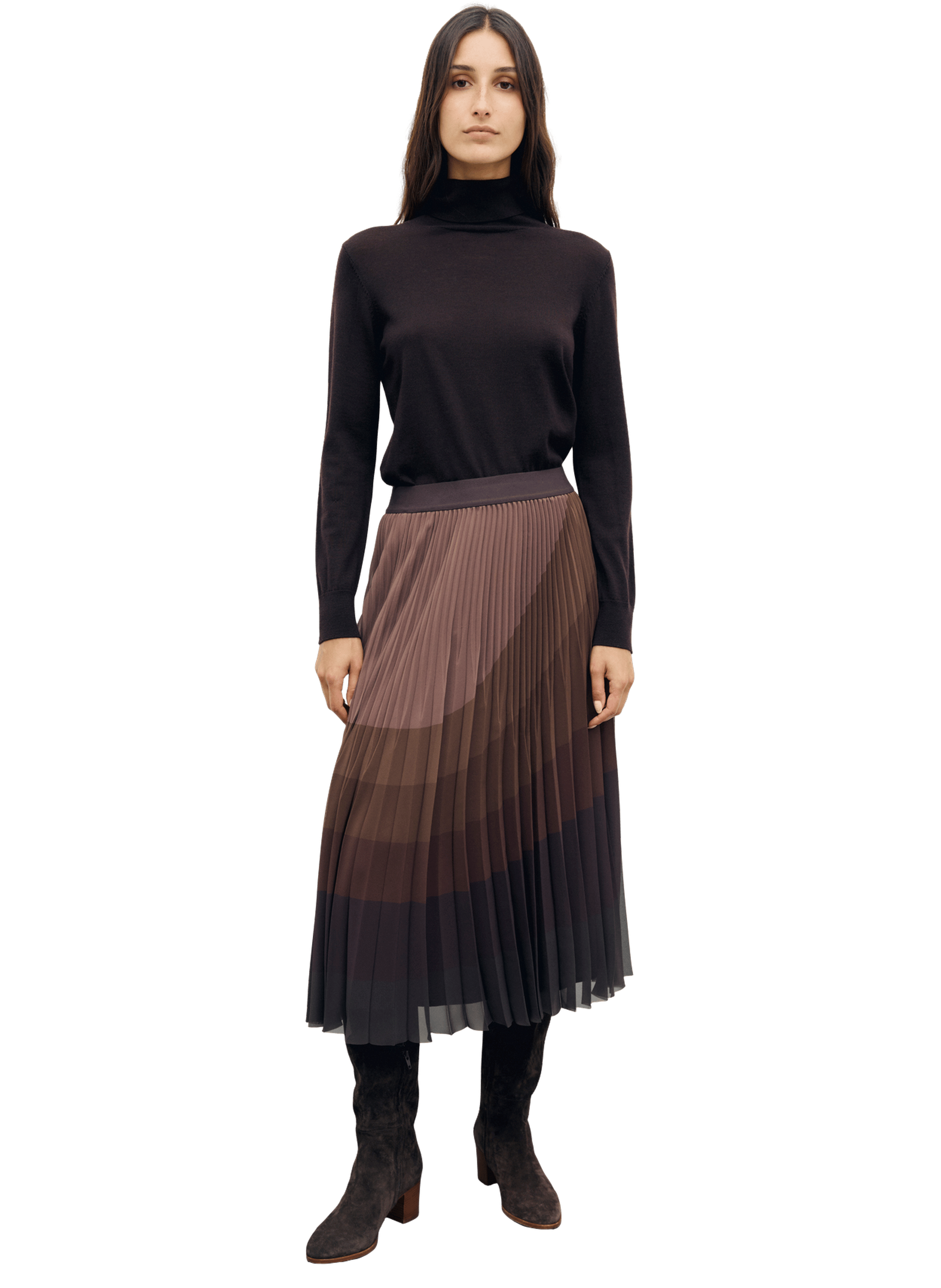 Jupe plissée color block - taryn GERARD DAREL Marron