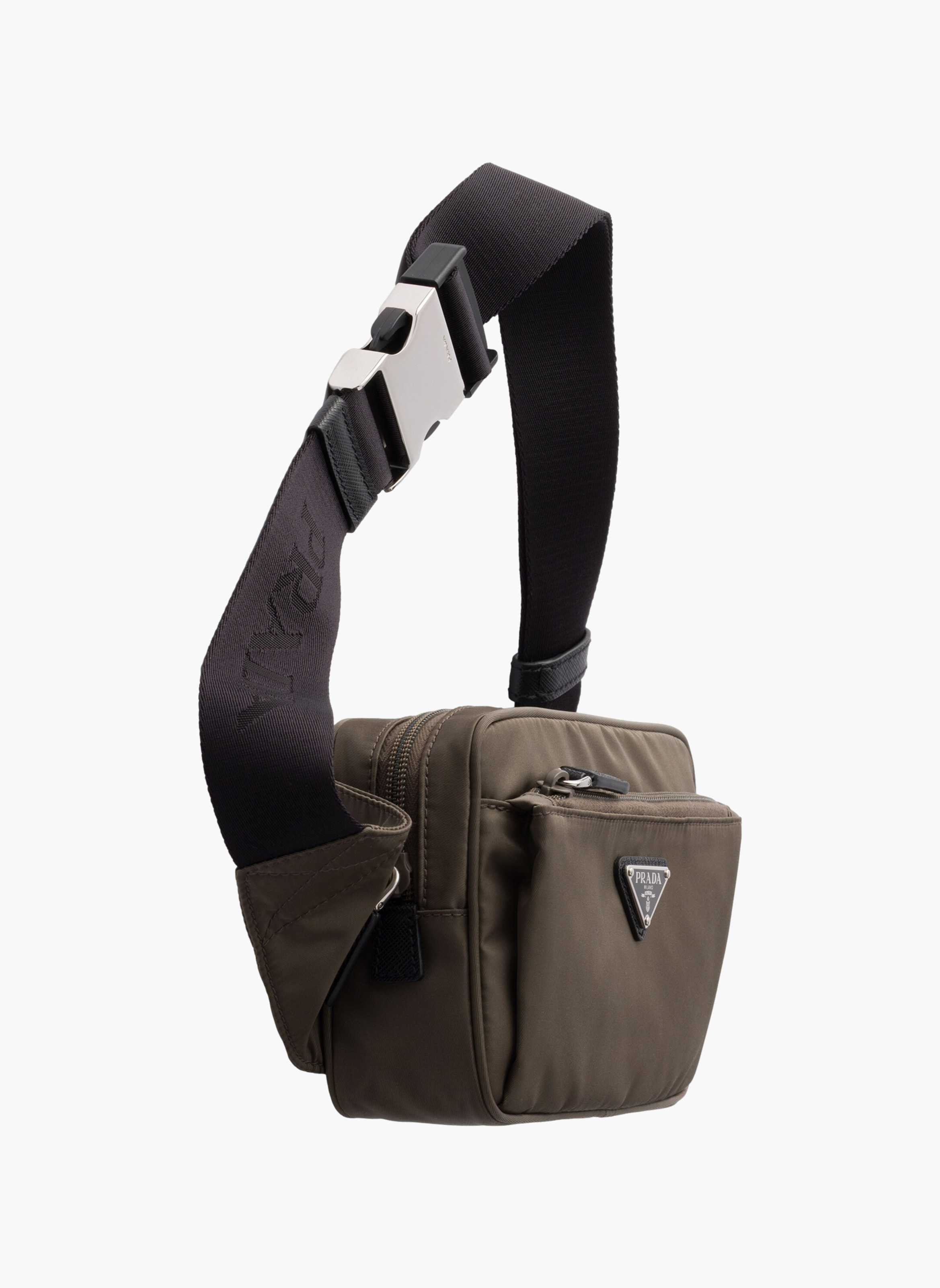Sac banane en re-nylon et cuir saffiano PRADA Gris