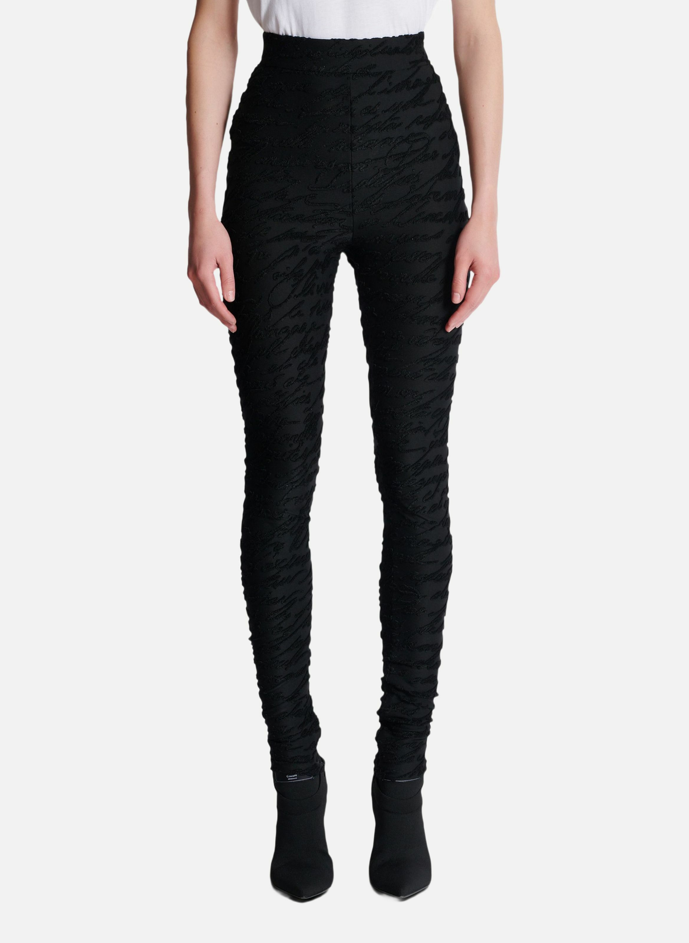 Legging en maille jacquard à motif « lettre d'amour » BALMAIN Noir