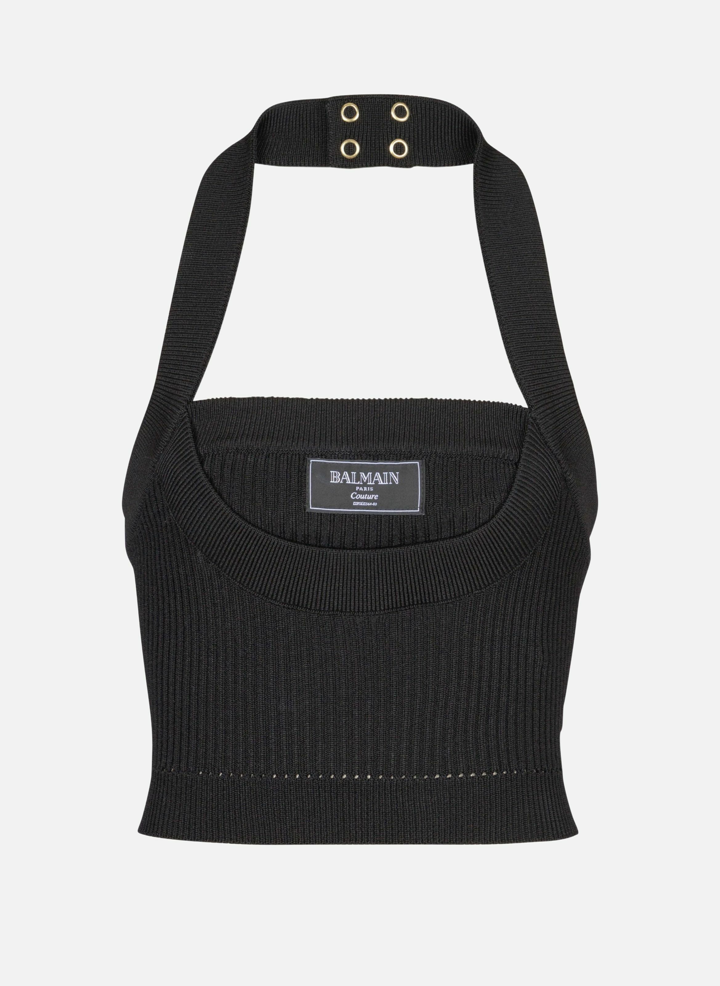 Top dos-nu en maille côtelée BALMAIN Noir