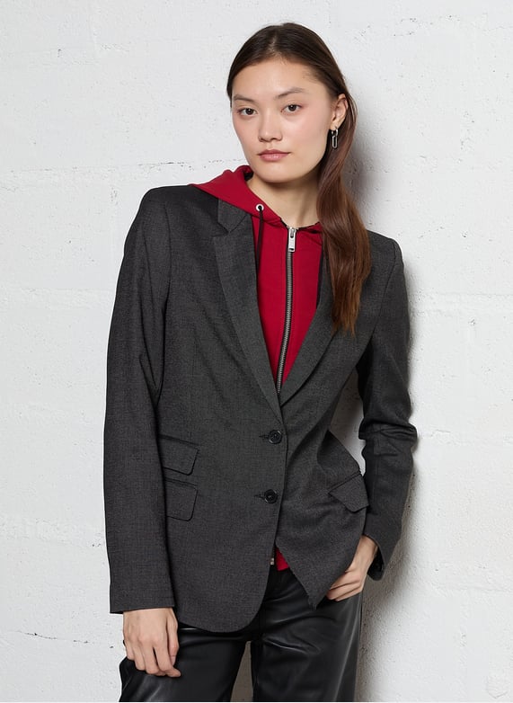 Capuche Veste Tailleur Femme Ikks Veste Droite à Capuche Amovible