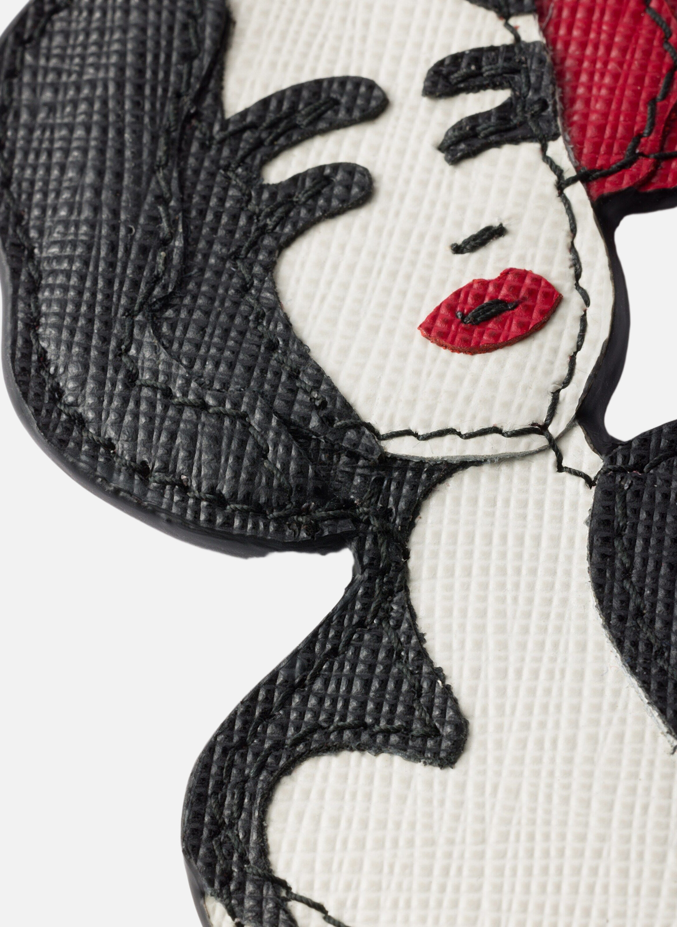 Porte-nom en cuir saffiano et cuir de crocodile PRADA Rouge