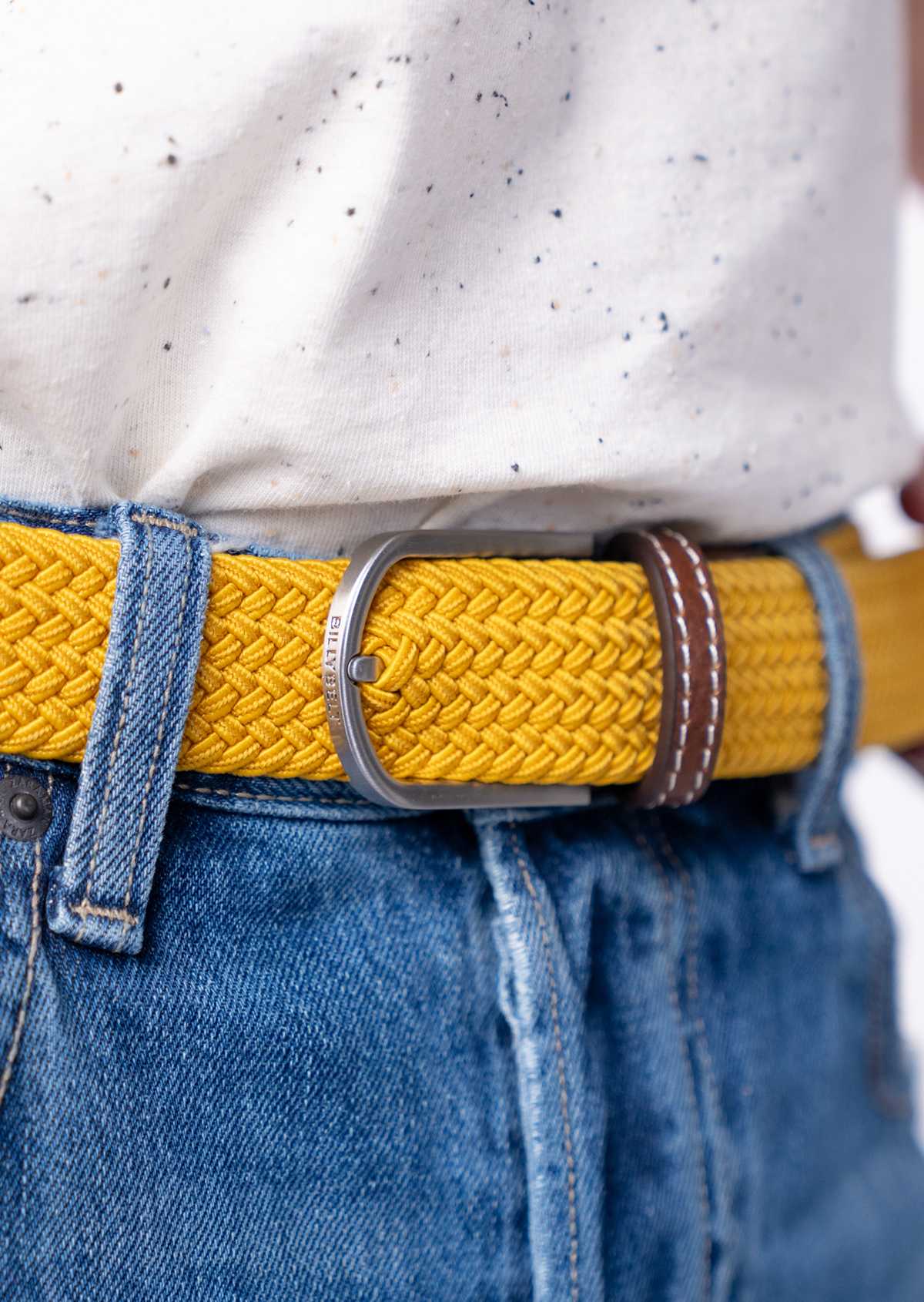 Ceinture tressée élastique unie Jaune