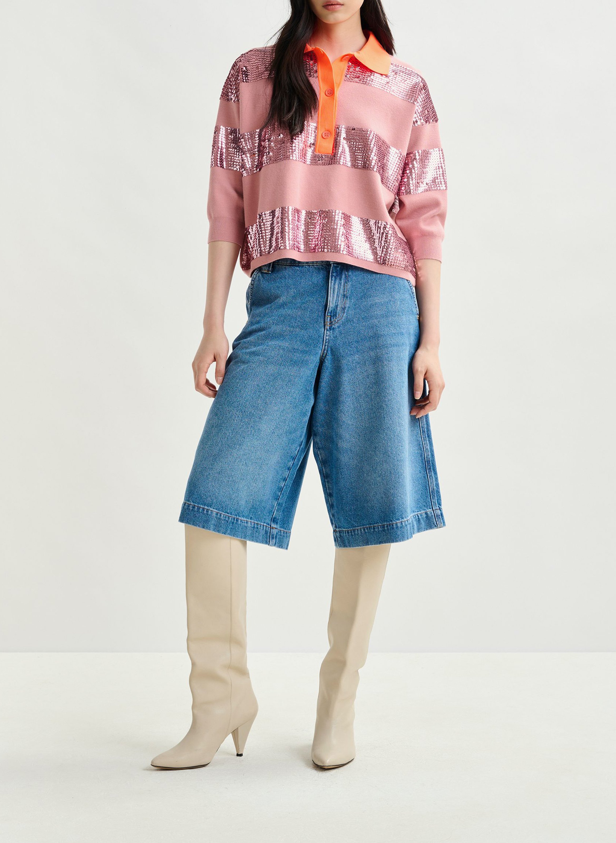 Polo ample à rayures sequins illuminati ESSENTIEL ANTWERP Rose