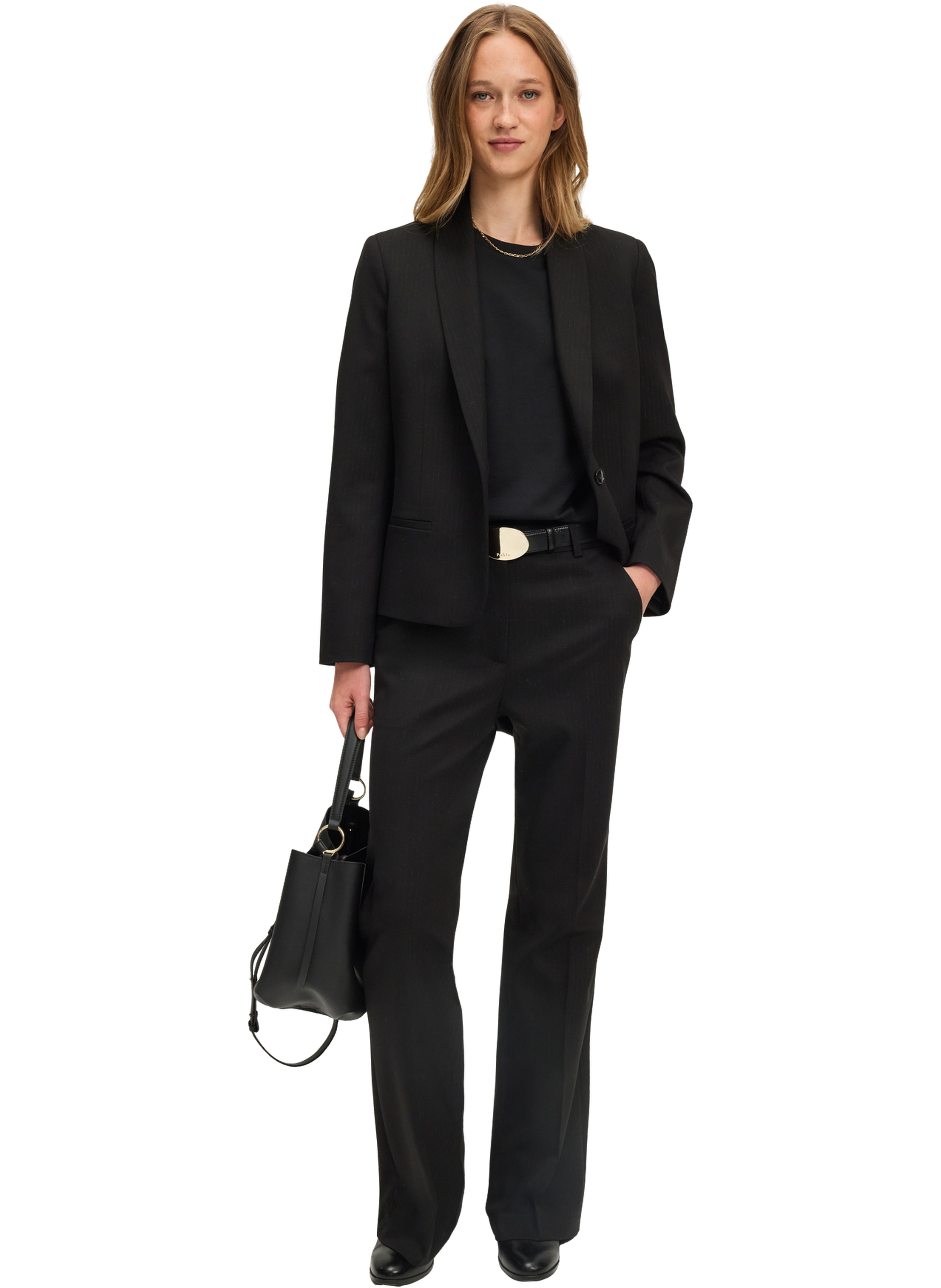 Pantalon de tailleur à fines rayures lurex - claraine PABLO Noir