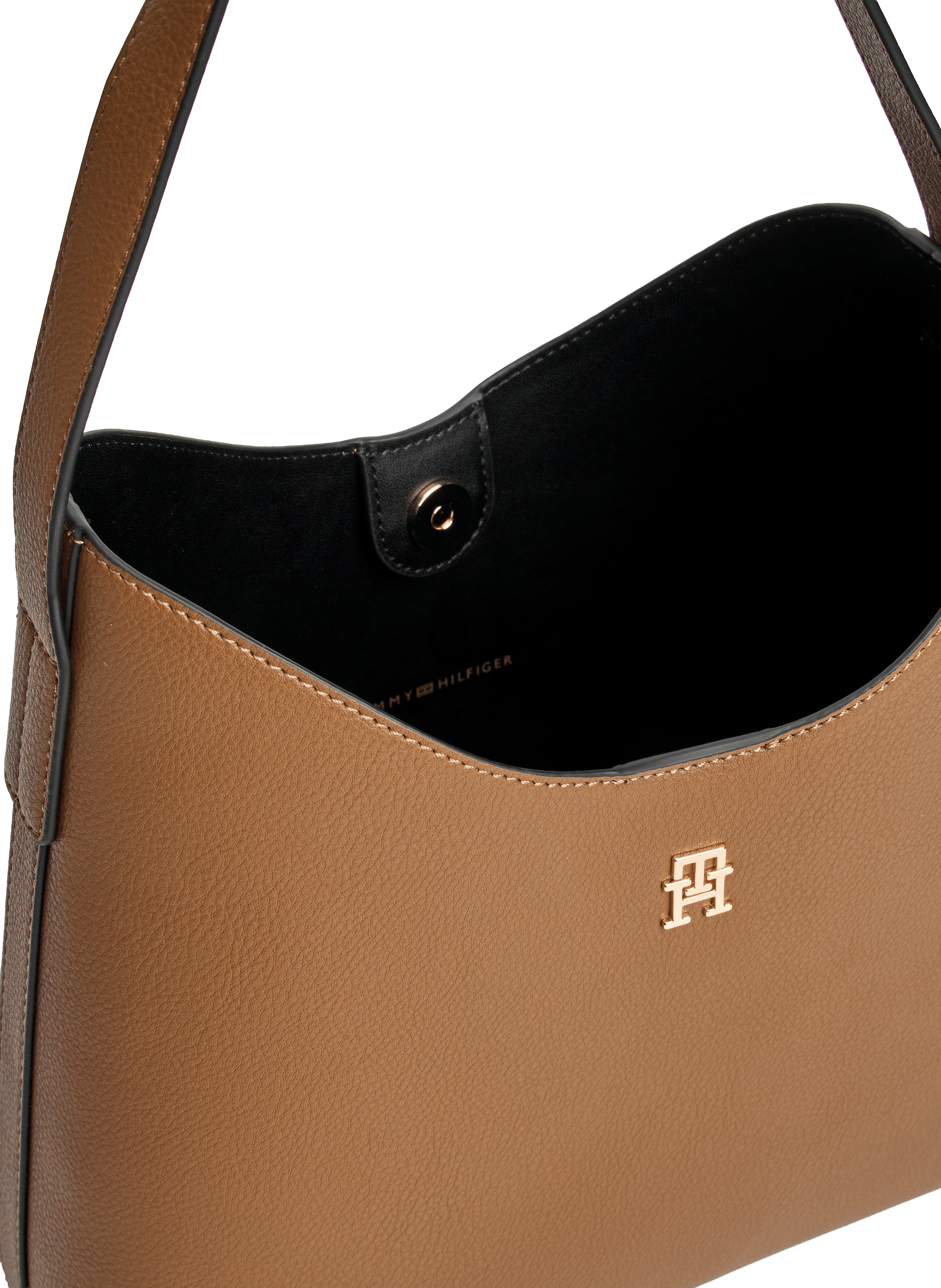 Grained faux leather shoulder bag TOMMY HILFIGER Brown