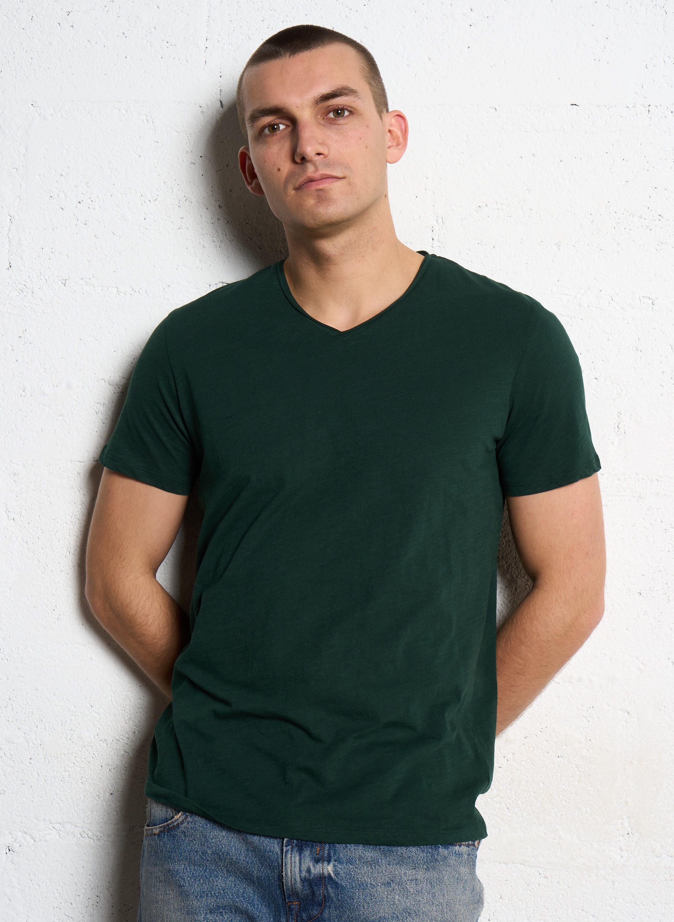 Tee-shirt col v en coton IKKS Vert