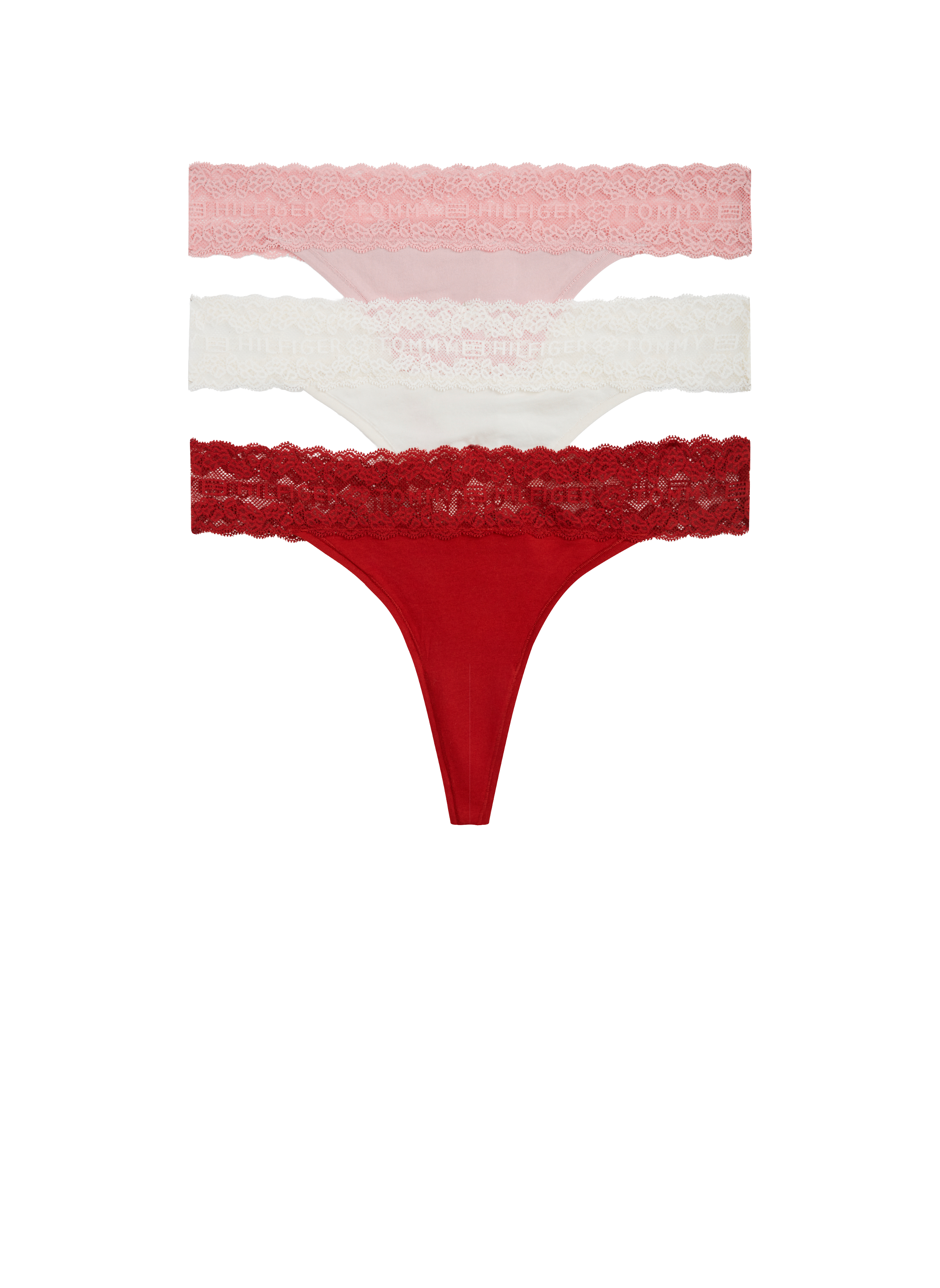 Lot de 3 strings dentelle en coton mélangé TOMMY HILFIGER Multicolore