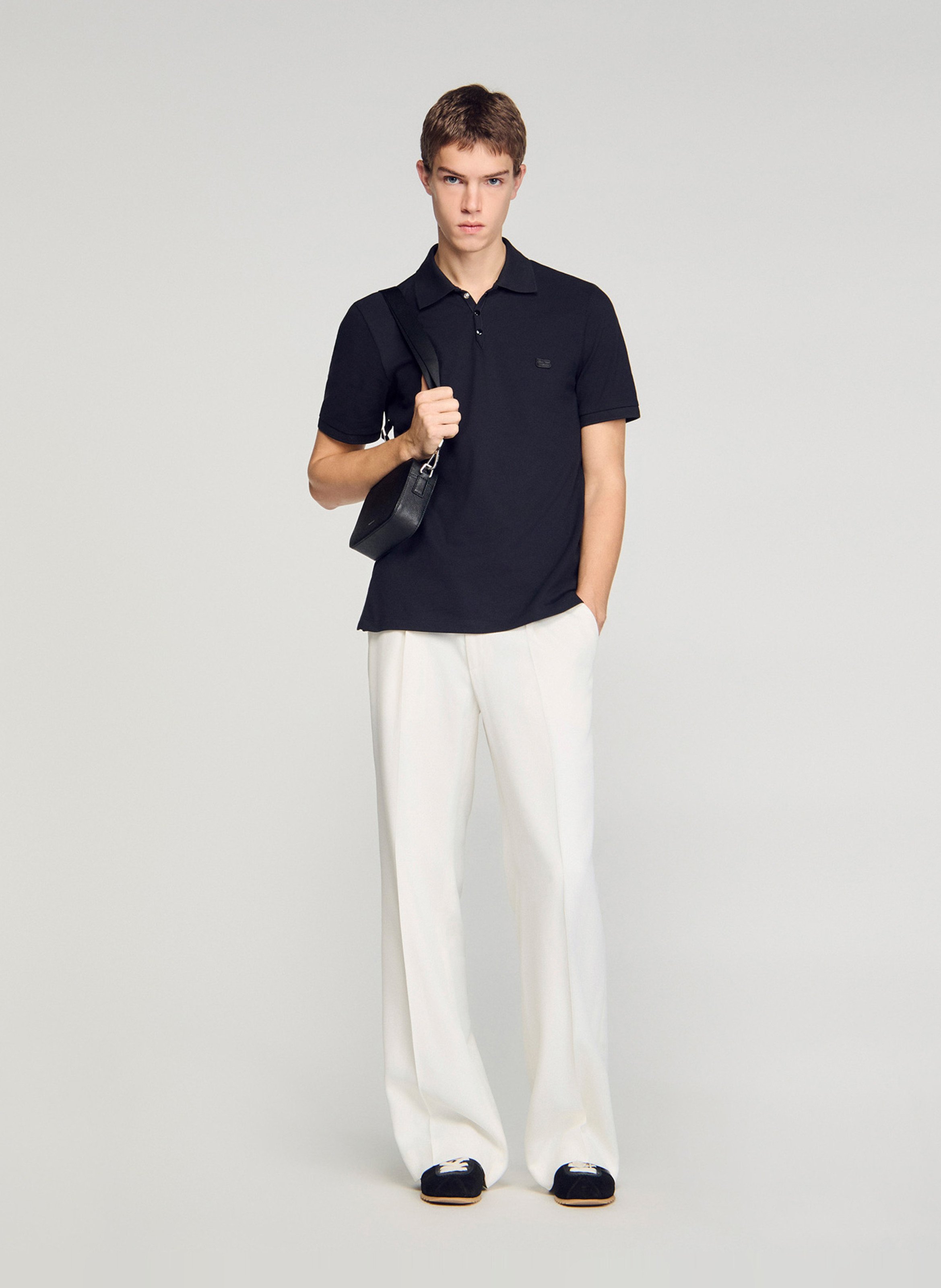 Polo droit en coton SANDRO Noir