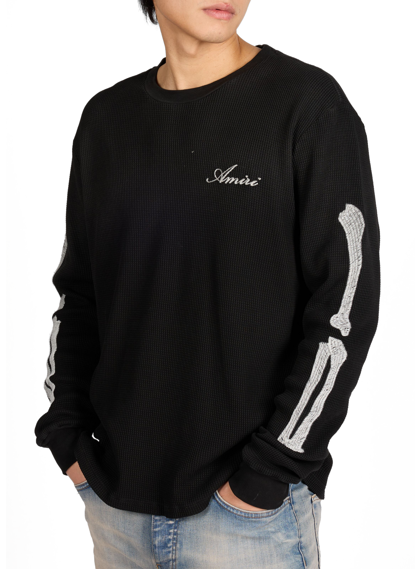 Long-sleeve cotton piqué t-shirt AMIRI Black