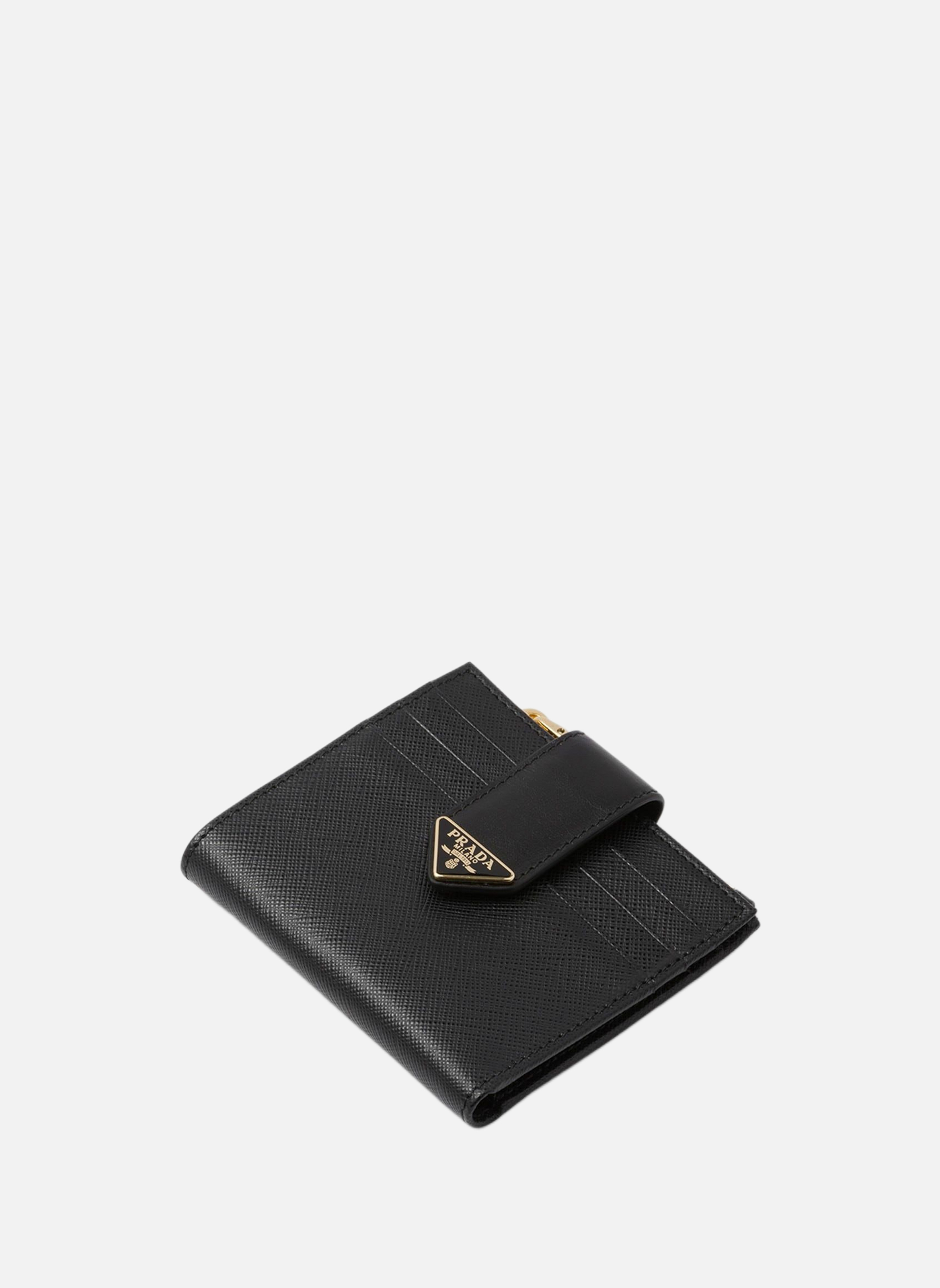 Petit portefeuille en cuir et cuir saffiano PRADA Noir