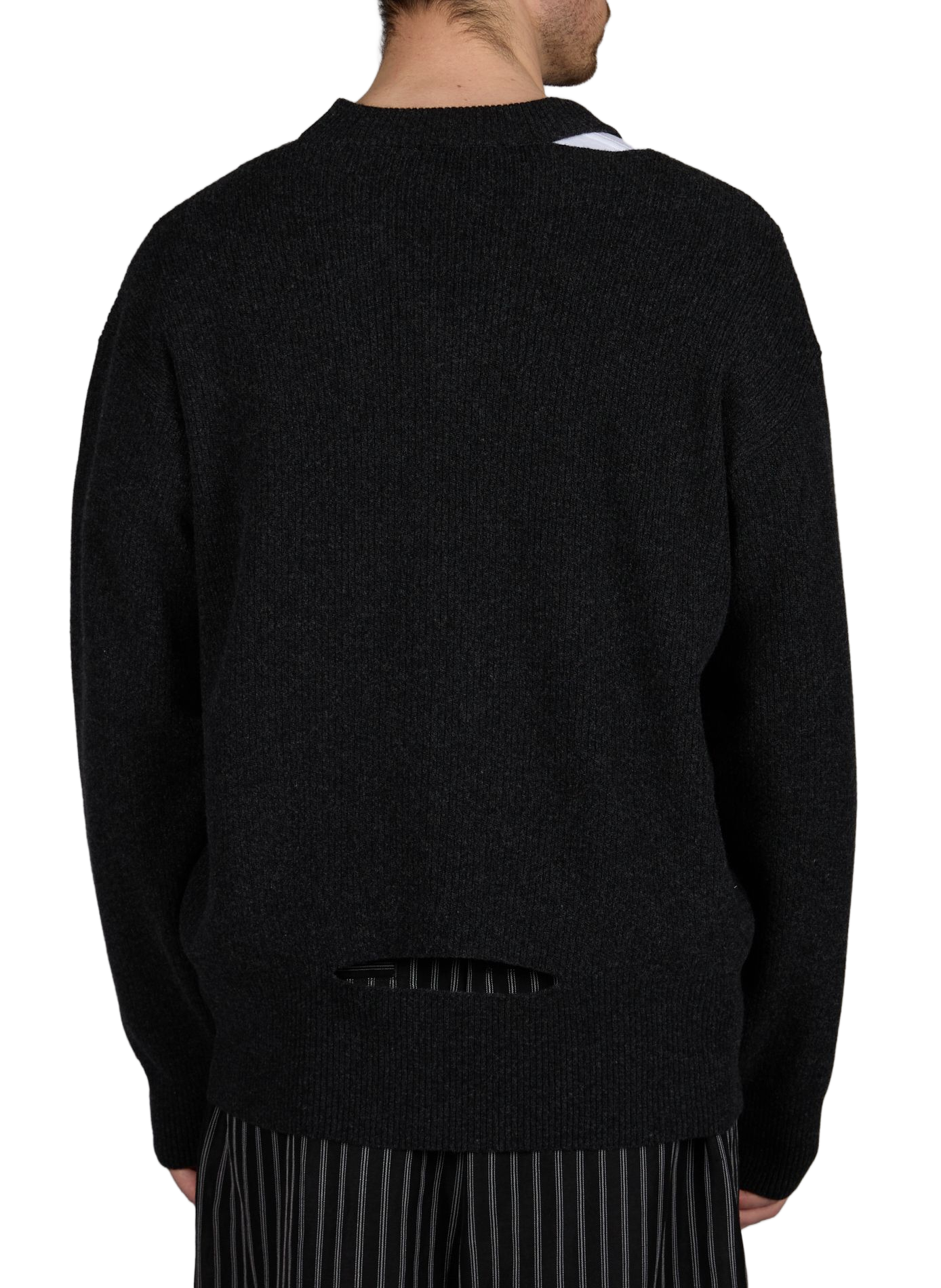 V-neck sweater with jewel on chest in blended wool SIMONE ROCHA Grey