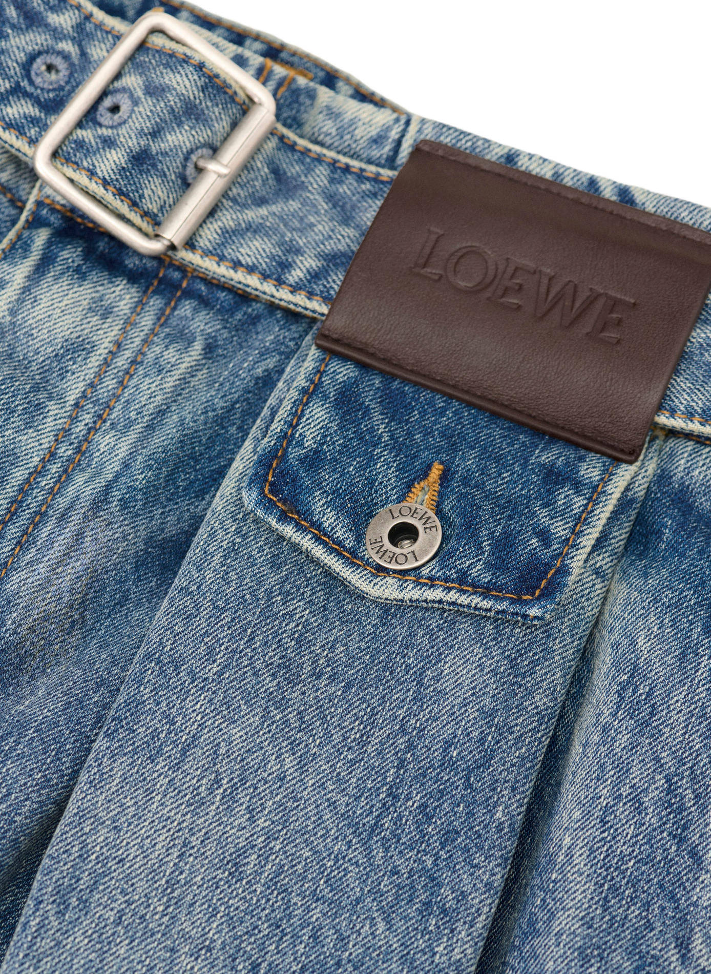 Jean large à plis en denim de coton délavé LOEWE Bleu