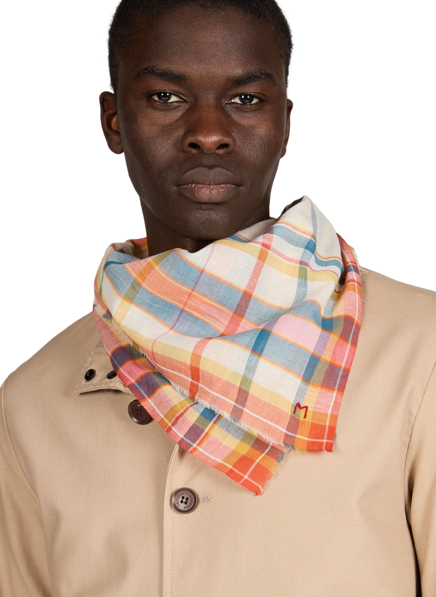 Checkered Cotton Scarf with Titmouse MOISMONT Multicolour