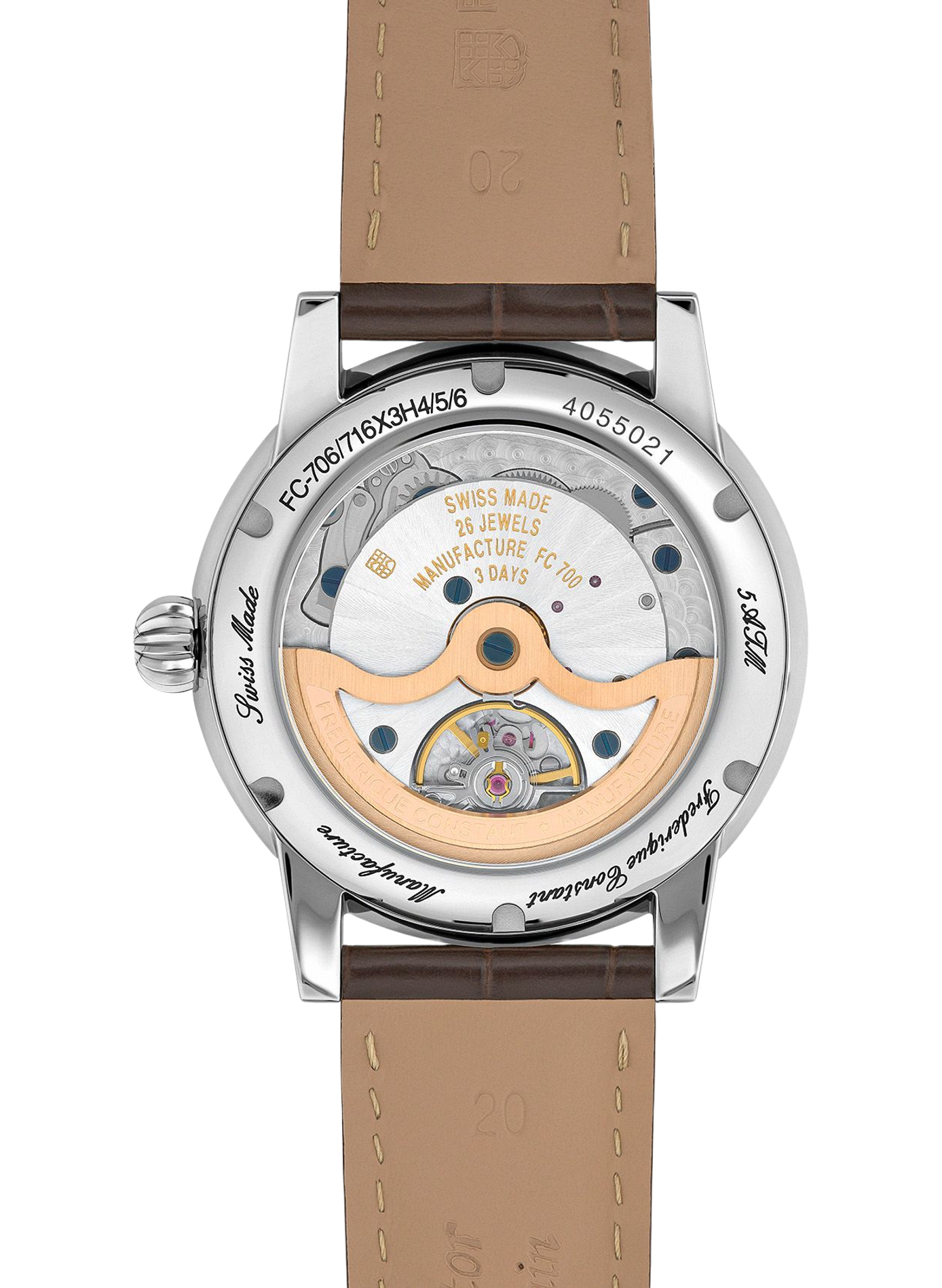 Montre automatique en cuir d'alligator FREDERIQUE CONSTANT Orange