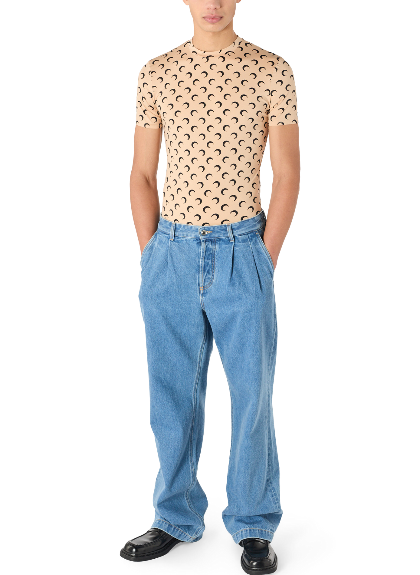 Jean ample à pinces en denim bleu clair et coton biologique MARINE SERRE Bleu
