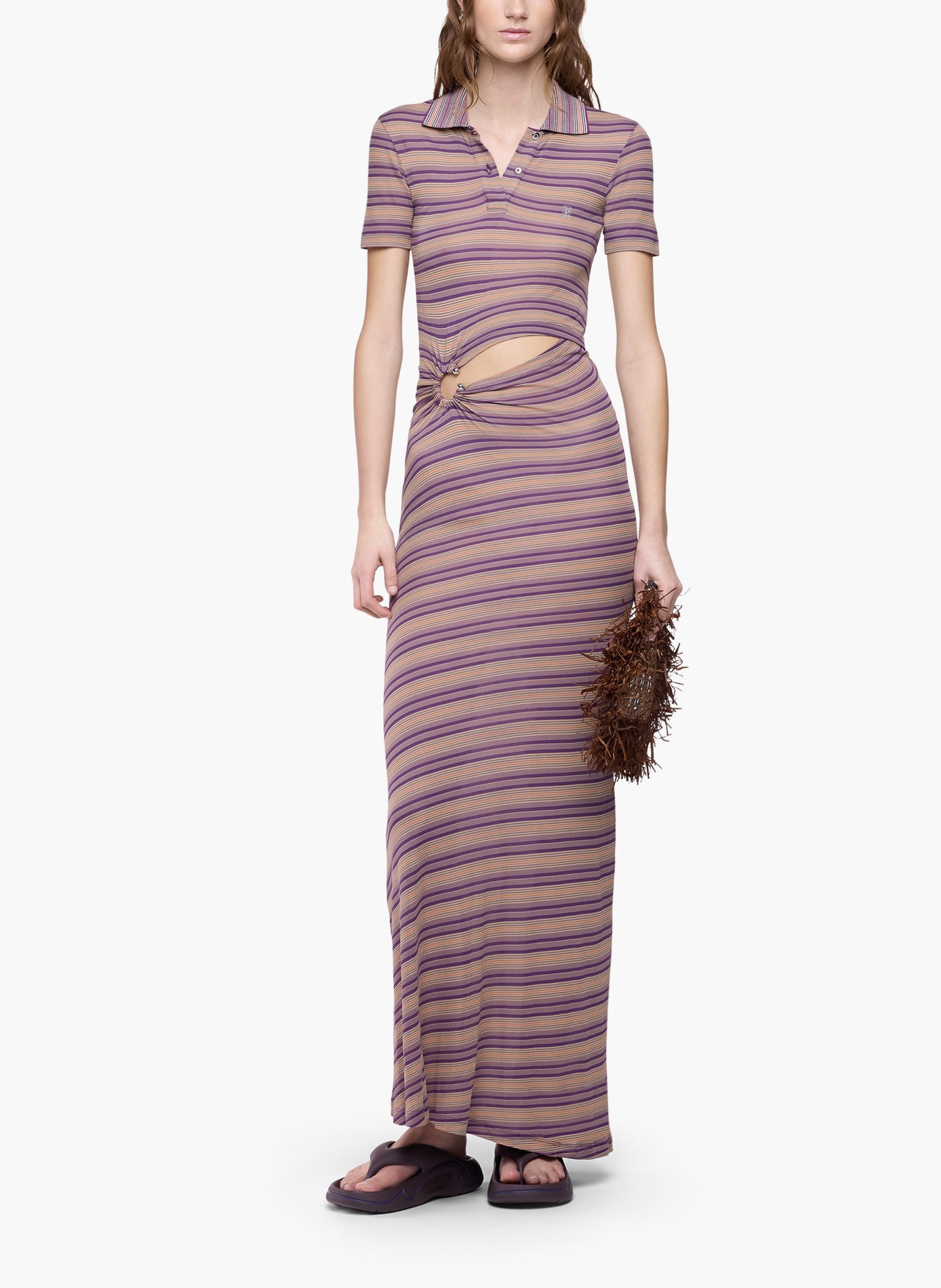 Longue robe piercing en jersey viscose rayé RABANNE Violet