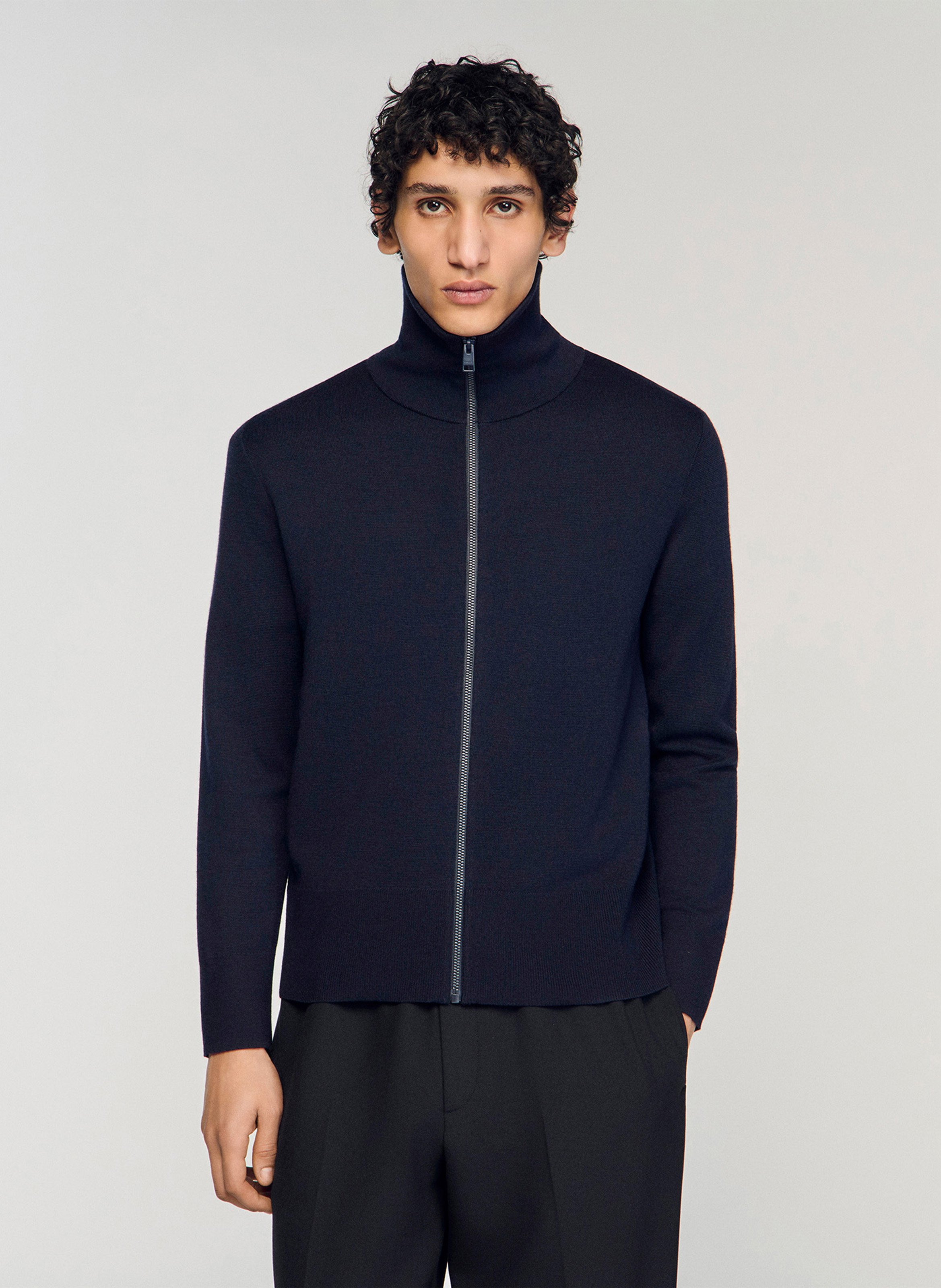 Gilet zippé en laine mélangée  Marine
