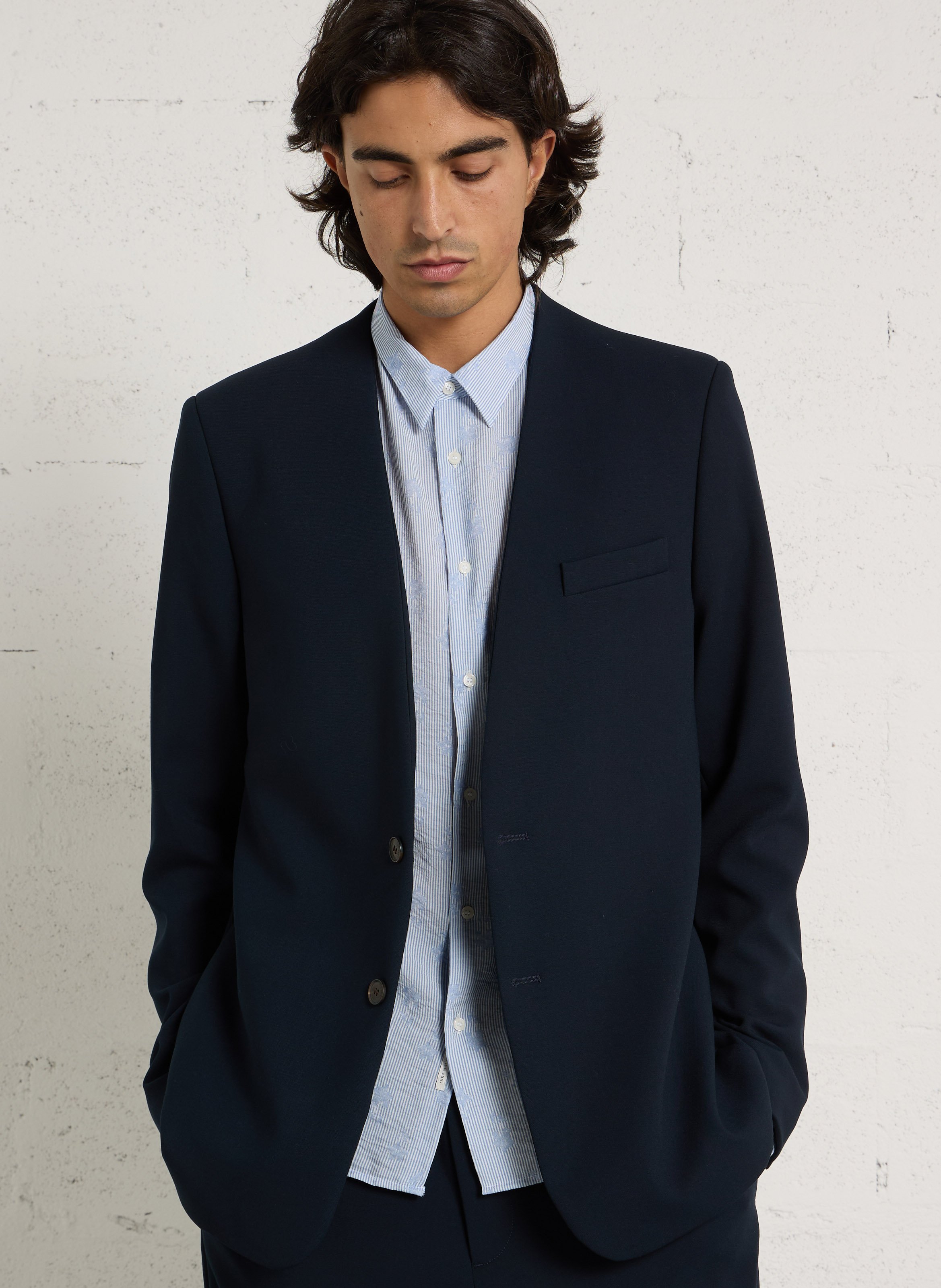 Veste droite col v IKKS Bleu